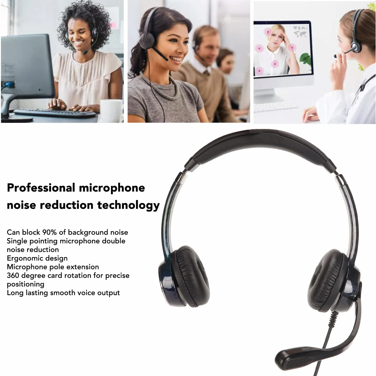 Telefoniczne Zestawy Słuchawkowe do Telefonów Biurowych, Składany Zestaw Słuchawkowy Z Elastycznym Mikrofonem Z Redukcją Szumów I Regulacją Głośności Z Mikrofonem Biurowego (Podwójny 3,5 mm)