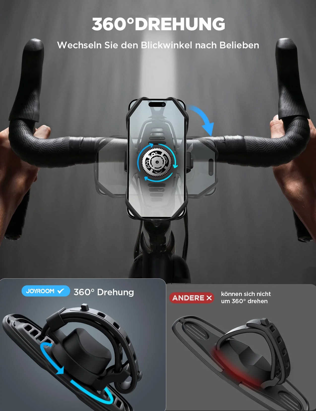 JOYROOM Uchwyt na telefon do roweru 2026 Najnowszy [Silikonowa amortyzacja uderzeń] Uchwyt na telefon do motocykla Obrotowy 360° Uchwyt na kierownicę do roweru wyścigowego, hulajnogi elektrycznej