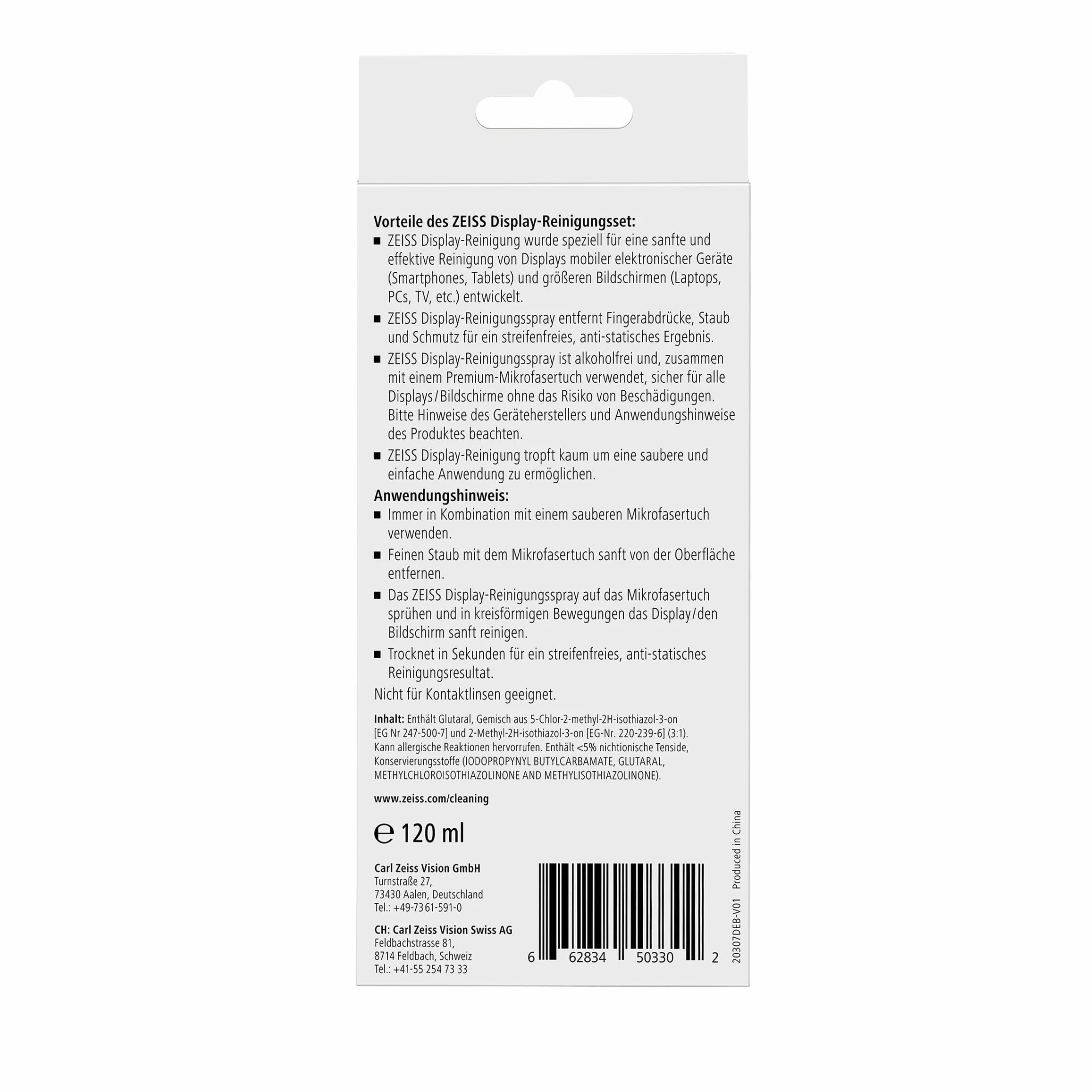 Zeiss Spray do czyszczenia wyświetlacza o pojemności 120 ml wraz ze ściereczką z mikrofibry do bezpiecznego i skutecznego czyszczenia powierzchni optycznych – bezalkoholowy – antystatyczny, 606243,