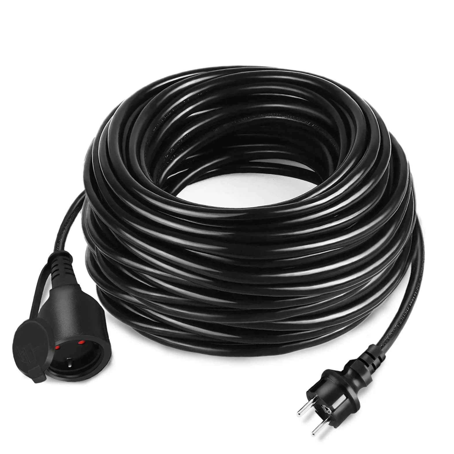 YRHome 30 m czarny przedłużacz prądu, wtyczka euro, wtyczka Schuko, przedłużacz 220-230 V, 16 A z nasadką ochronną, IP44, kabel na plac budowy, wtyczka ze stykiem ochronnym