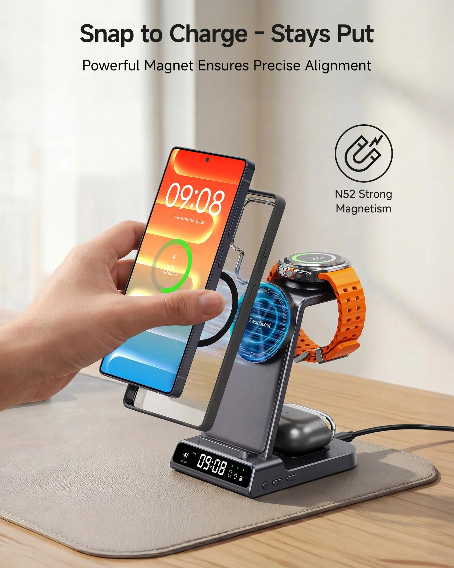 Magnetyczna ładowarka 3 w 1 do Samsung, bezprzewodowa stacja ładująca do Galaxy S25/S24/S23/Note 20/Z Flip/Fold (wymaga magnetycznego etui), podstawka ładująca do Galaxy Watch Ultra/8/7/6 i Buds (bez
