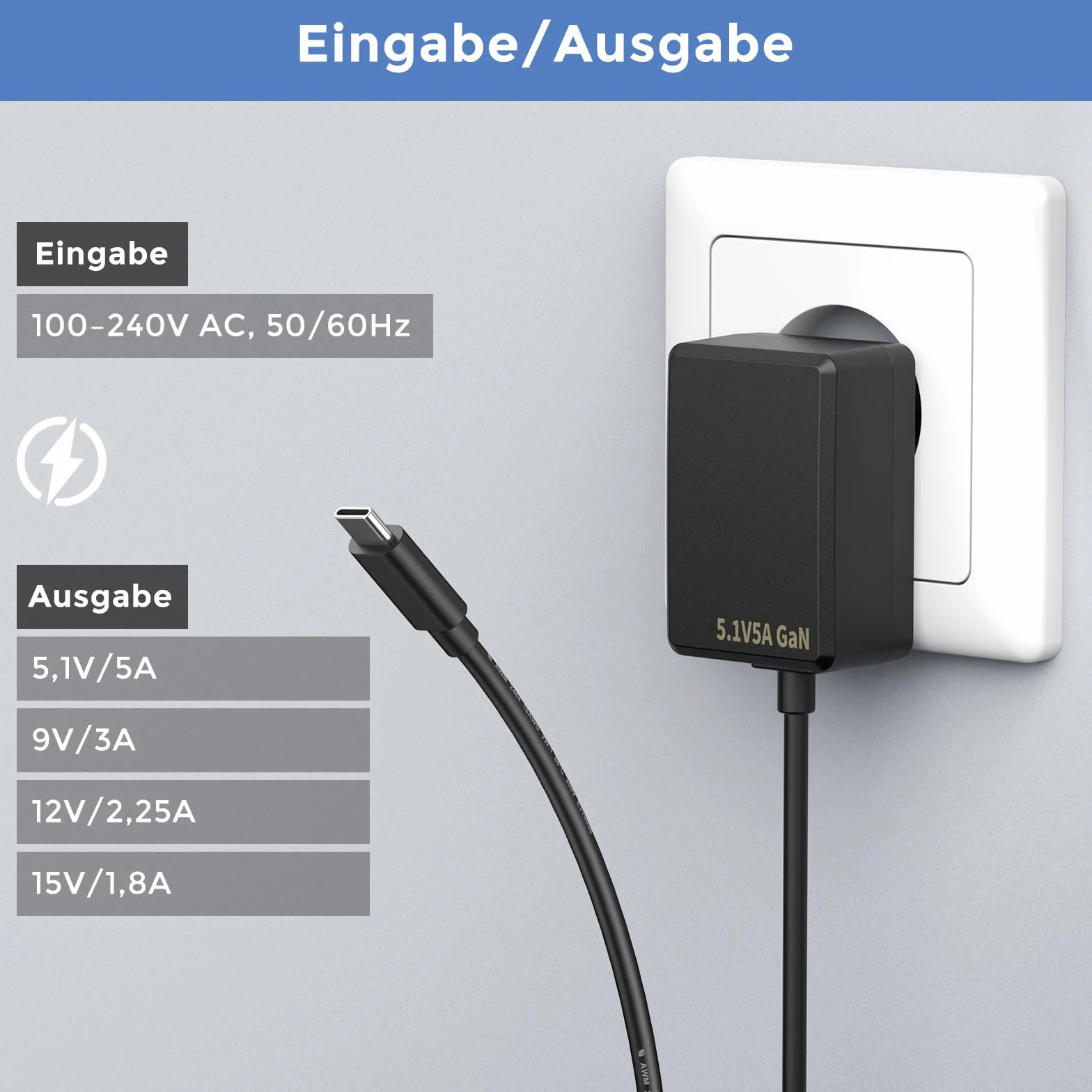InnoMaker Zasilacz USB-C 5.1V/5A PD GaN dla Raspberry Pi 5
