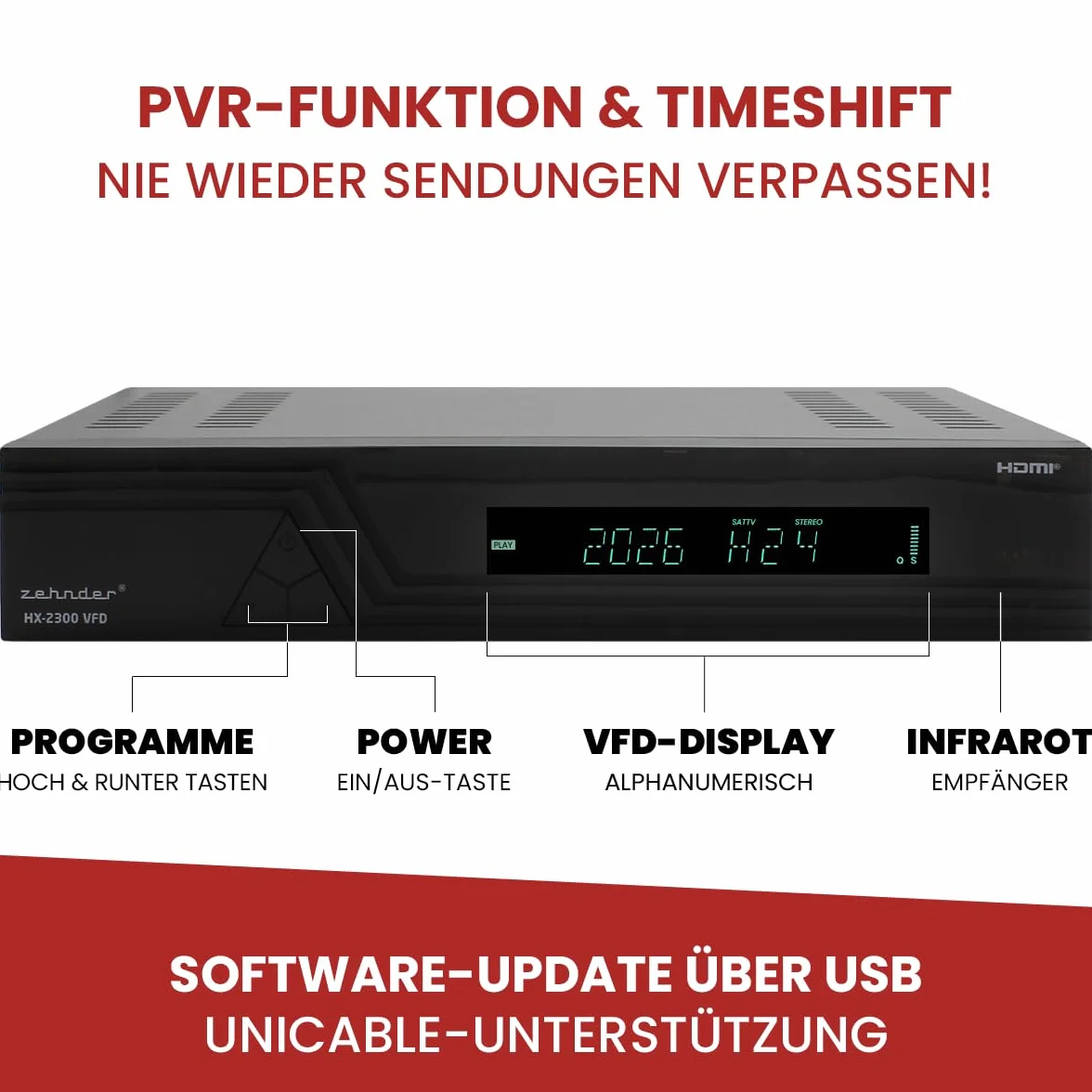 [ Test bardzo dobry, Note 1.3 *] Odbiornik satelitarny 1.3 1 x 100 VFD + pilot zdalnego sterowania dla seniorów, z funkcją nagrywania, obsługuje Full HD, cyfrowy odbiornik satelitarny do anteny