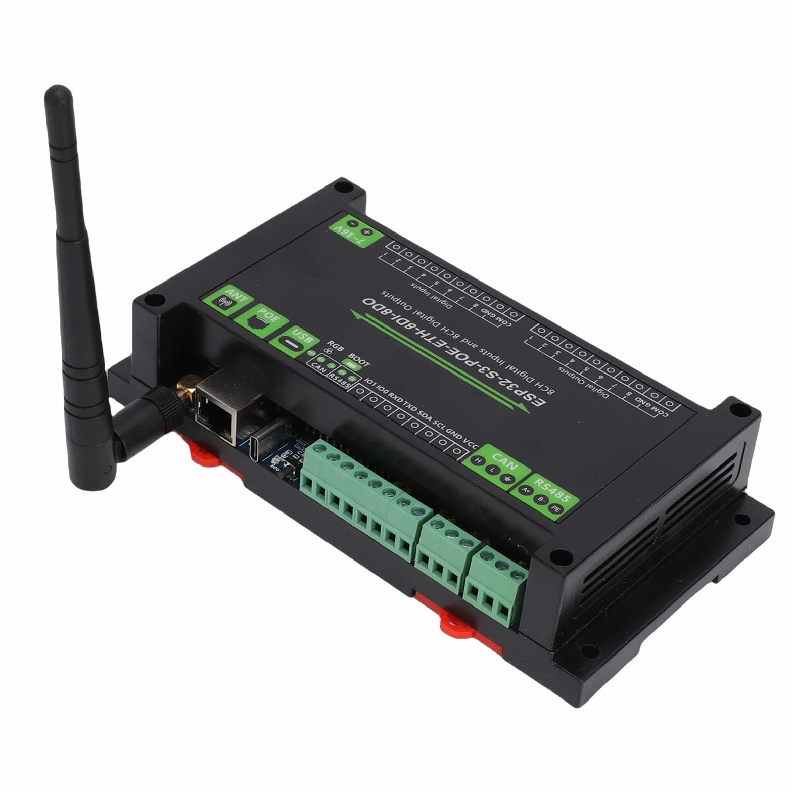 Greensen Przemysłowa Płytka Sterująca, Płytka Rozwojowa ABS dla S3 z 8 Cyfrowymi Wejściami i 8 Kanałami Wyjściowymi, WiFi Bluetooth USB C, dla Inżynierów Automatyki Przemysłowej