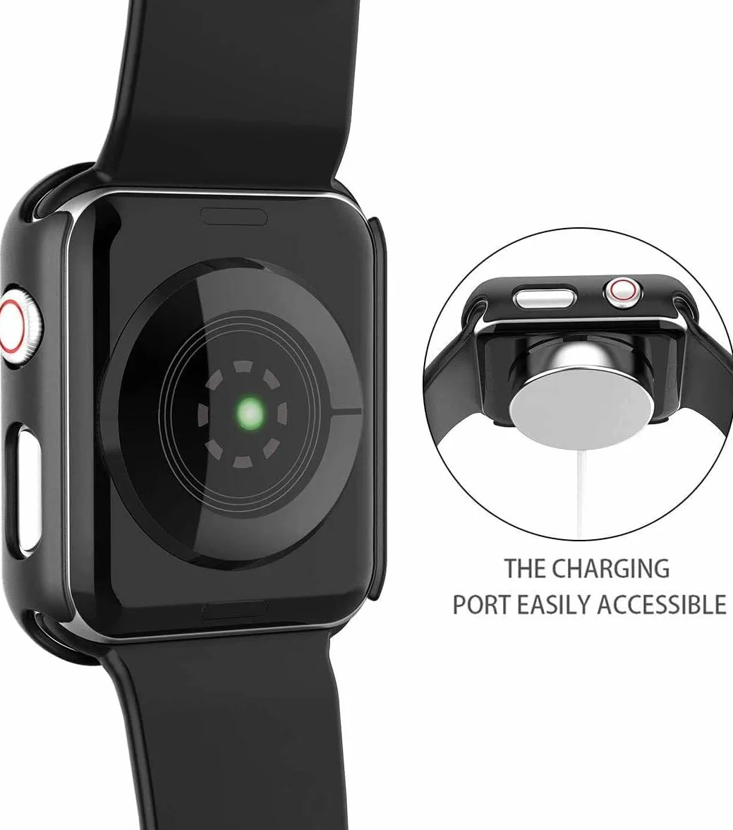 Misxi 2-pak etui PC z osłoną ekranu ze szkła hartowanego, kompatybilne z Apple Watch Series 6 SE Series 5 Series 4 40 mm, ogólnie odporne na wstrząsy etui ochronne do iWatch, 1 czarne + 1, przezroczyste