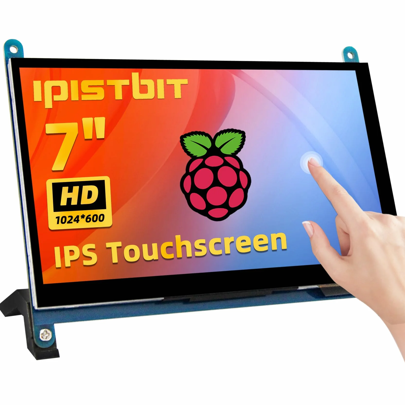 Ekran dotykowy LCD 1024 x 600 IPS z uchwytem, przenośny monitor HDMI do Raspberry Pi 5/4B/3B+/3B/B+/Zero/400, BB czarny, Windows 10 8 7, bezpłatny kontroler