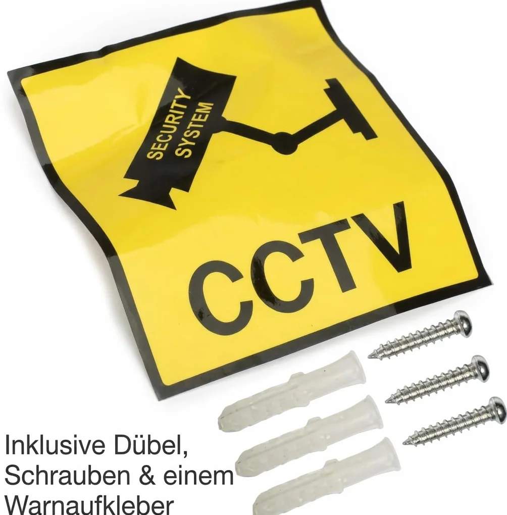 O&W Security Atrapa kamery do monitoringu – Dummy kamera CCTV z obiektywem, migającą diodą LED i czujnikiem ruchu, obudowa chroniąca przed warunkami atmosferycznymi z dachem przeciwdeszczowym