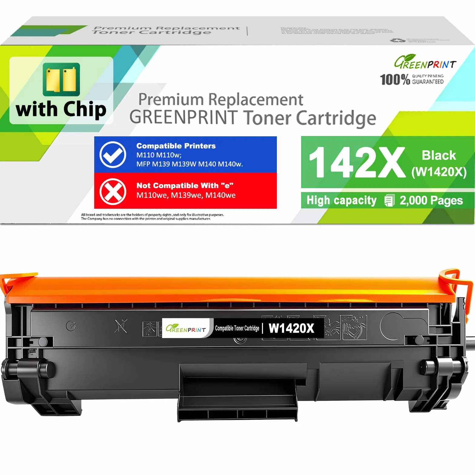 MET CHIP 142X W1420X (W1420A 142A) Kompatybilny toner Czarny High Yield 2000 stron do H P LaserJet M110 M110w MFP M139 M140 M140w drukarka, nie działa z modelem H P + kończącym się na "e"