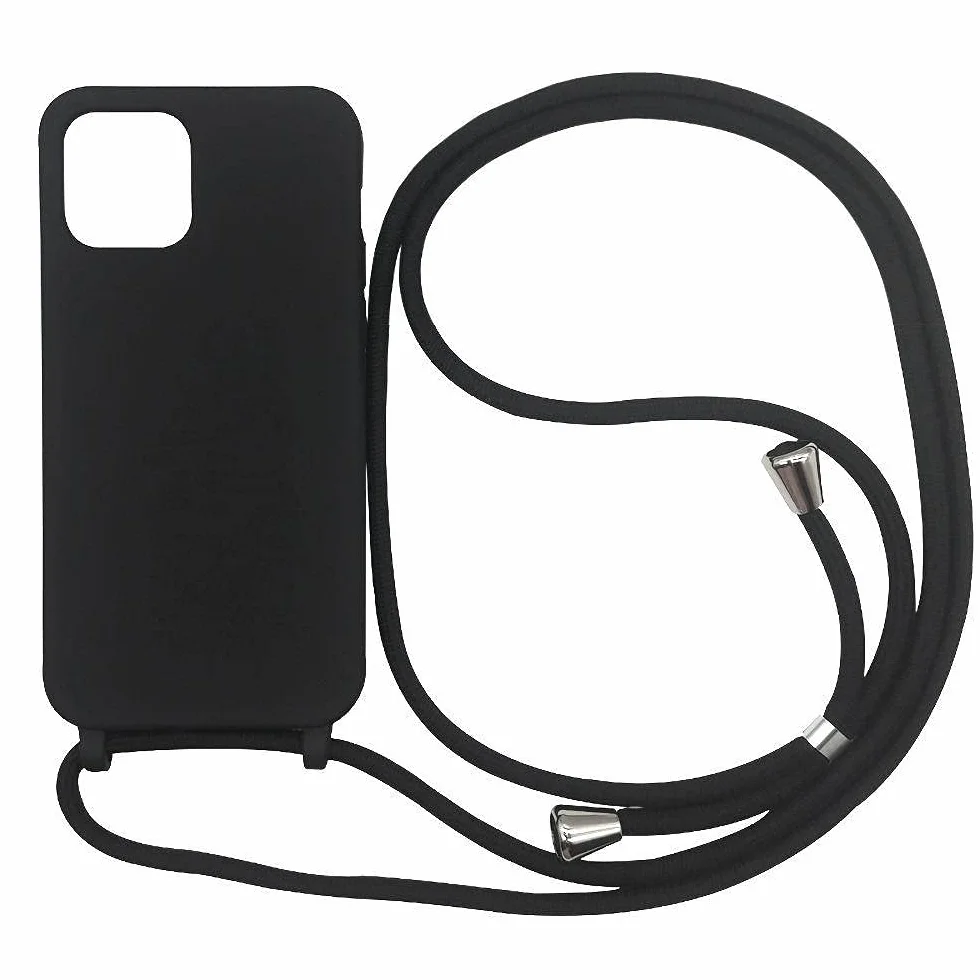 Etui na telefon komórkowy, kompatybilne z iPhone’em 11, bumper, silikonowe etui ochronne z tworzywa TPU, ze sznurkiem na szyję, do iPhone’a 11, czarne