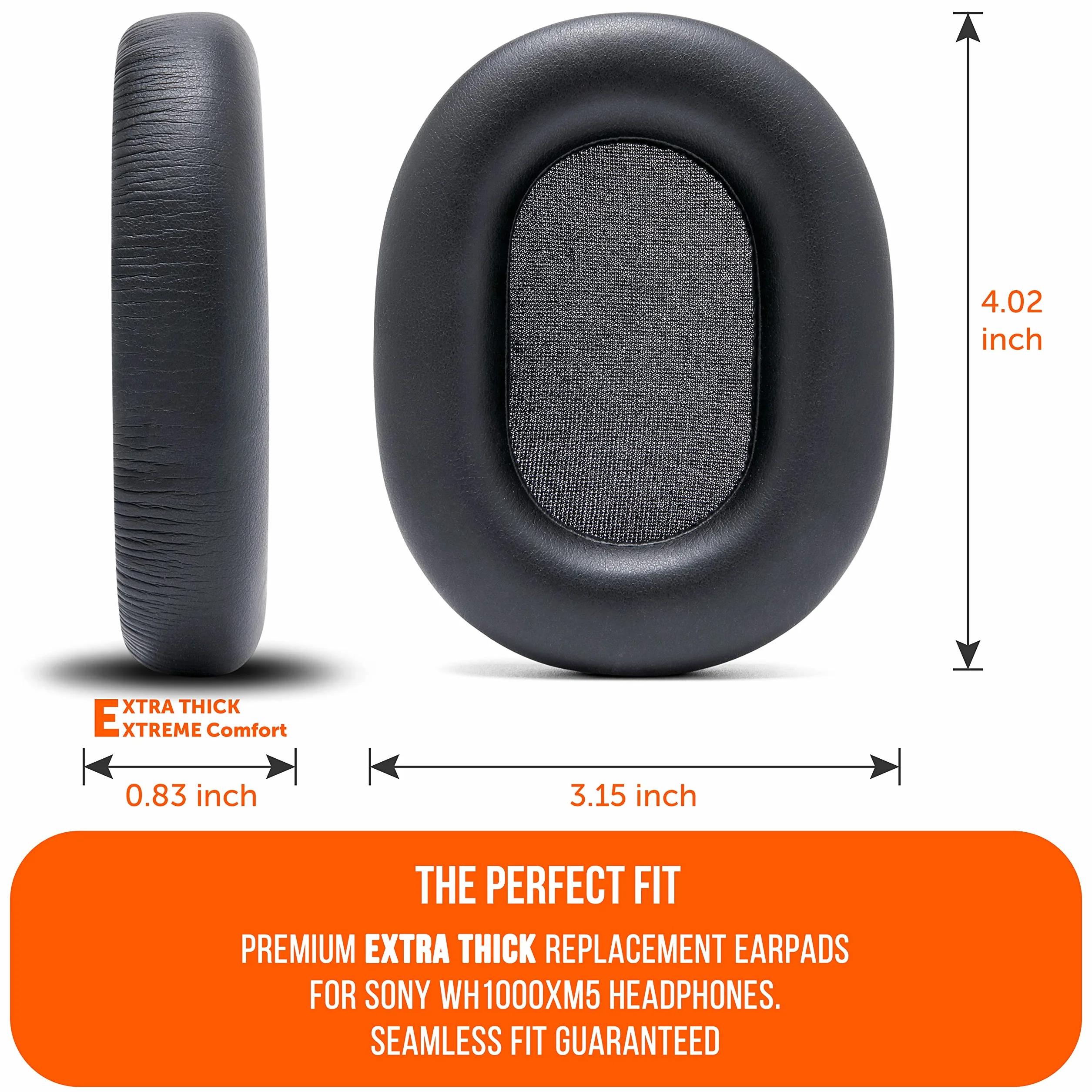 WC PadZ XM5 – zamienne nauszniki kompatybilne z Sony WH-1000XM5 | Od Wicked Cushions | Miękka skóra PU, wyjątkowa grubość i pianka z pamięcią kształtu izolująca dźwięk | Black