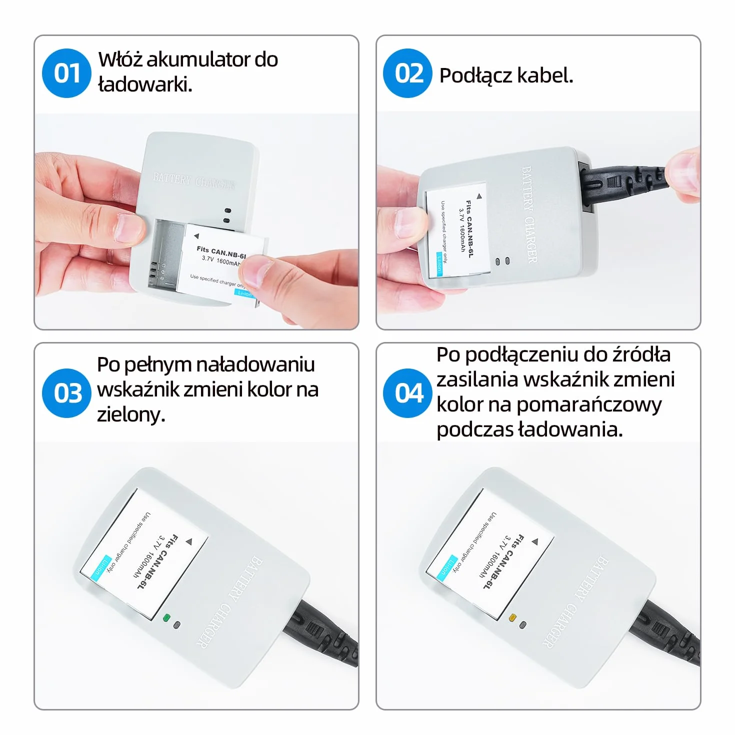 NB-6L/NB-6LH CB-2LY Ładowarka do Baterii Kompatybilna z Canon PowerShot SX540 HS, SX530 HS, SX520 HS, SX510 HS, SX500 HS, SX170 IS, SX700 HS, SX710 HS, SX610 HS, SX600 HS, S120, D20, D30, S90