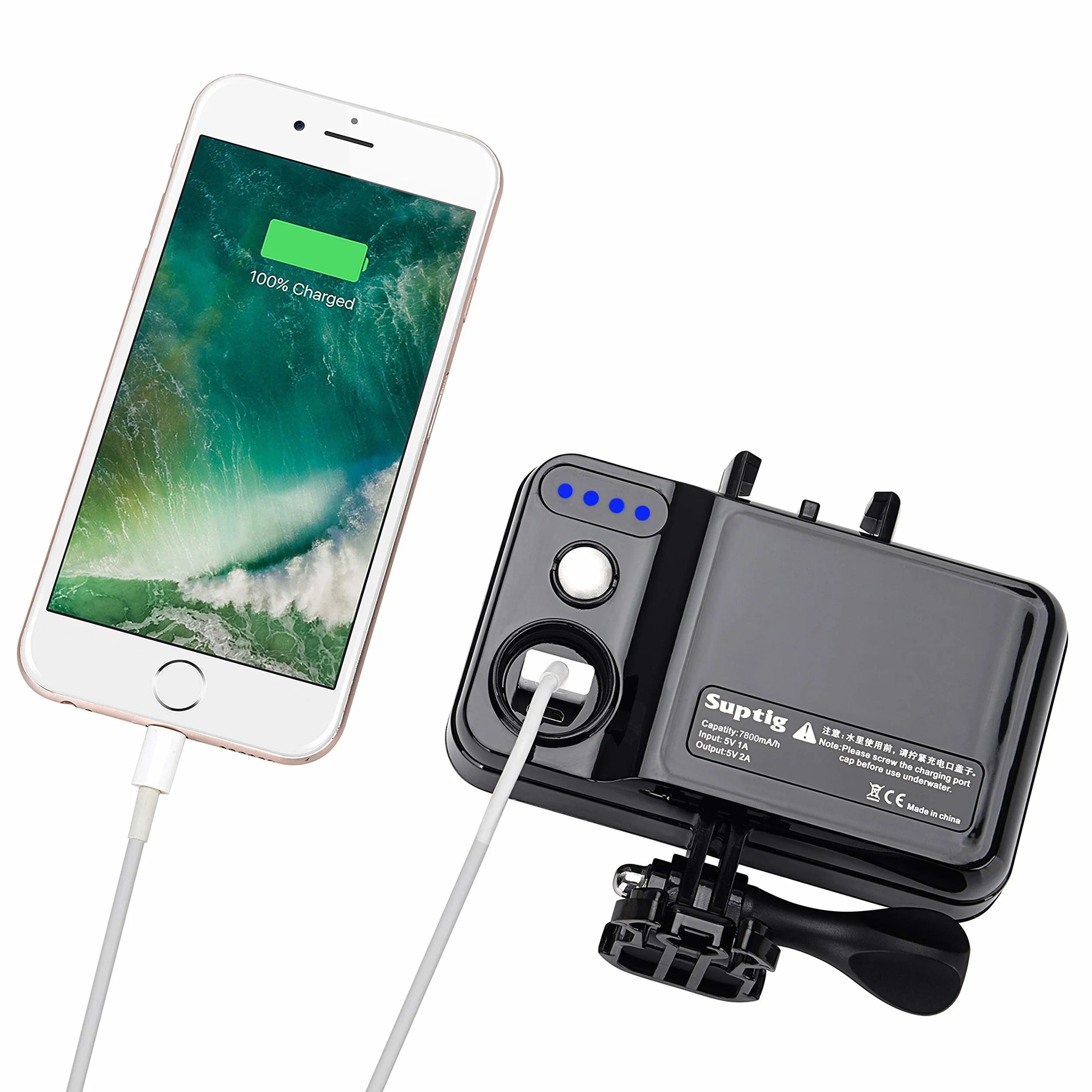 Suptig Przenośna ładowarka, wodoodporna bateria zewnętrzna 7800 mAh, kompatybilna z GoPro Hero13 Hero12 Hero12 Hero11 Hero10 Hero9 Hero8 Hero7 Hero6 Hero5 Hero4 Hero Session DJI Osmo AKASO