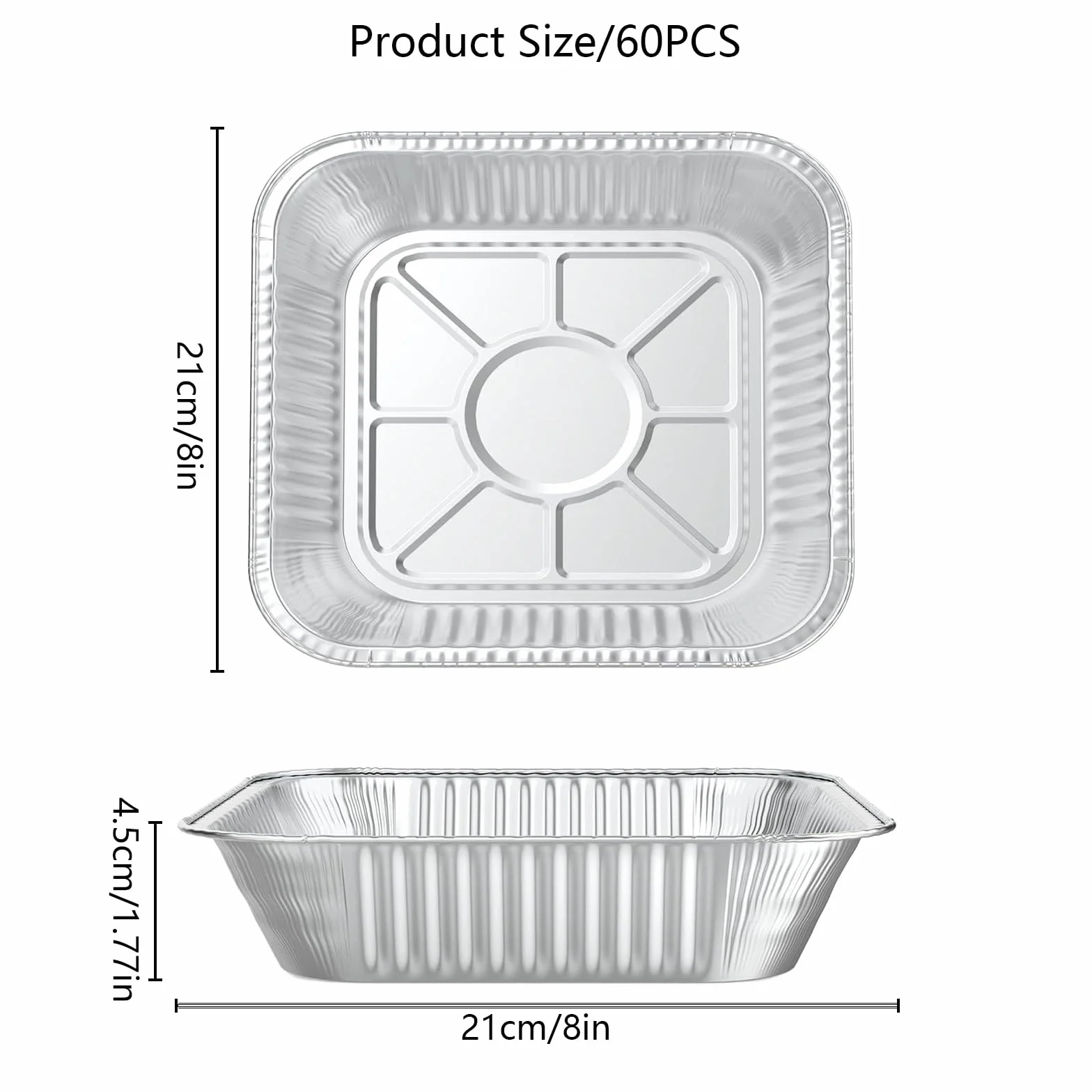 JMIATRY 60 sztuk jednorazowych naczyń do pieczenia, 21 x 21 x 4,5 cm, aluminiowe tacki ociekowe, do gotowania, pieczenia, grillowania