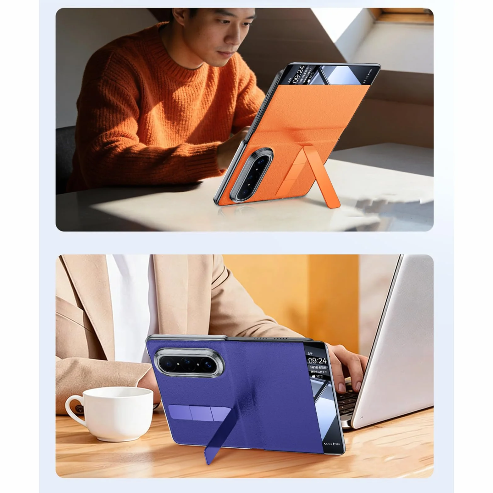 Etui z prawdziwej skóry do Huawei Pura X Max, z okienkiem Clear View, etui na telefon komórkowy, obrotowe, ochrona całego ciała, etui z klapką, niebieskie, Pura X Max