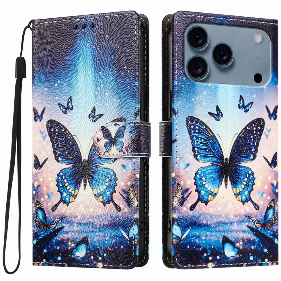 Generic etui kompatybilne z iPhone 14 Pro (wzór: fluorescencyjny motyl) odporne na wstrząsy etui magnetyczne z klapką portfel etui na karty wzór
