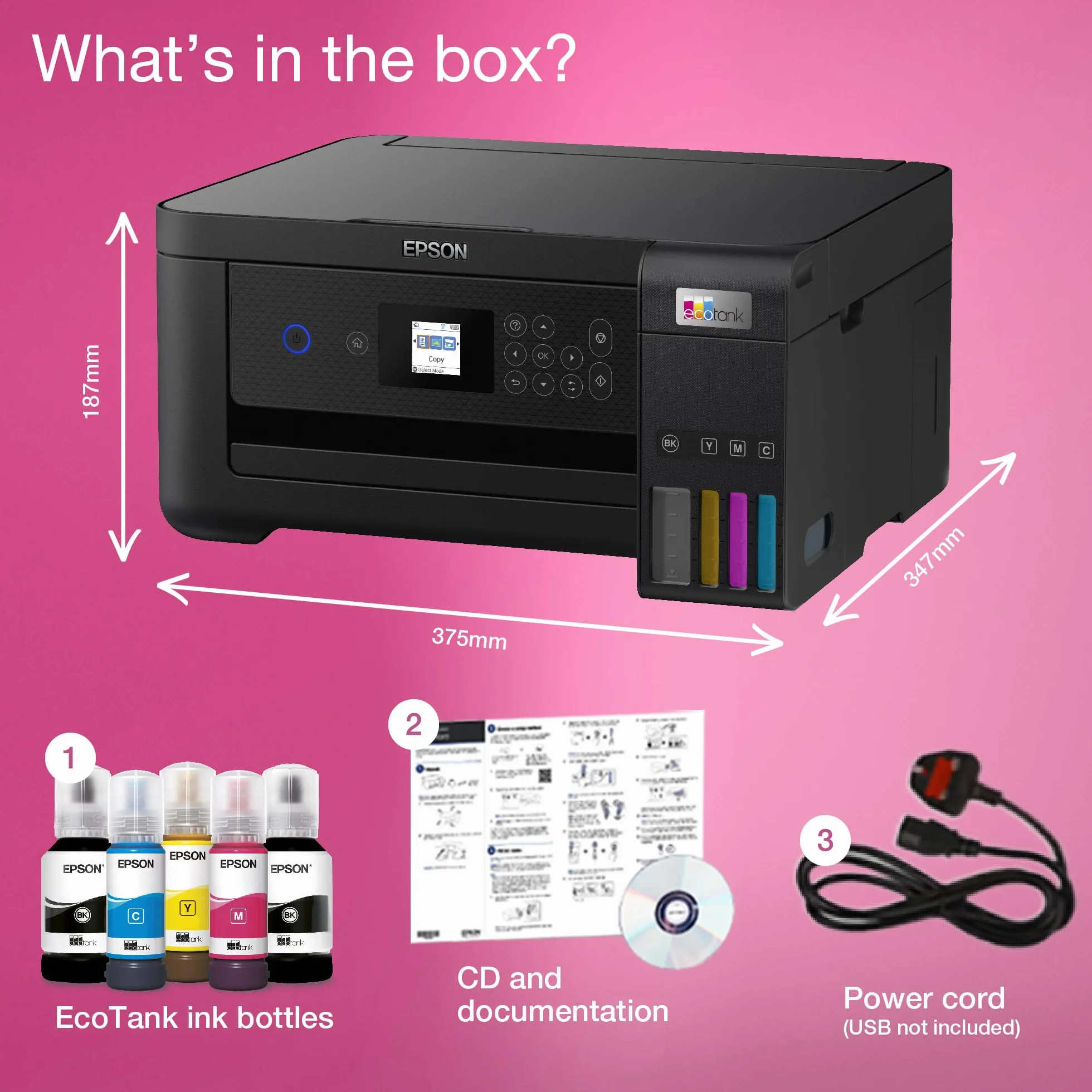 Epson EcoTank ET-2850 Drukarka zbiornika atramentowego Wi-FI do druku/skanowania/kopiowania, do 3 lat atramentu w zestawie