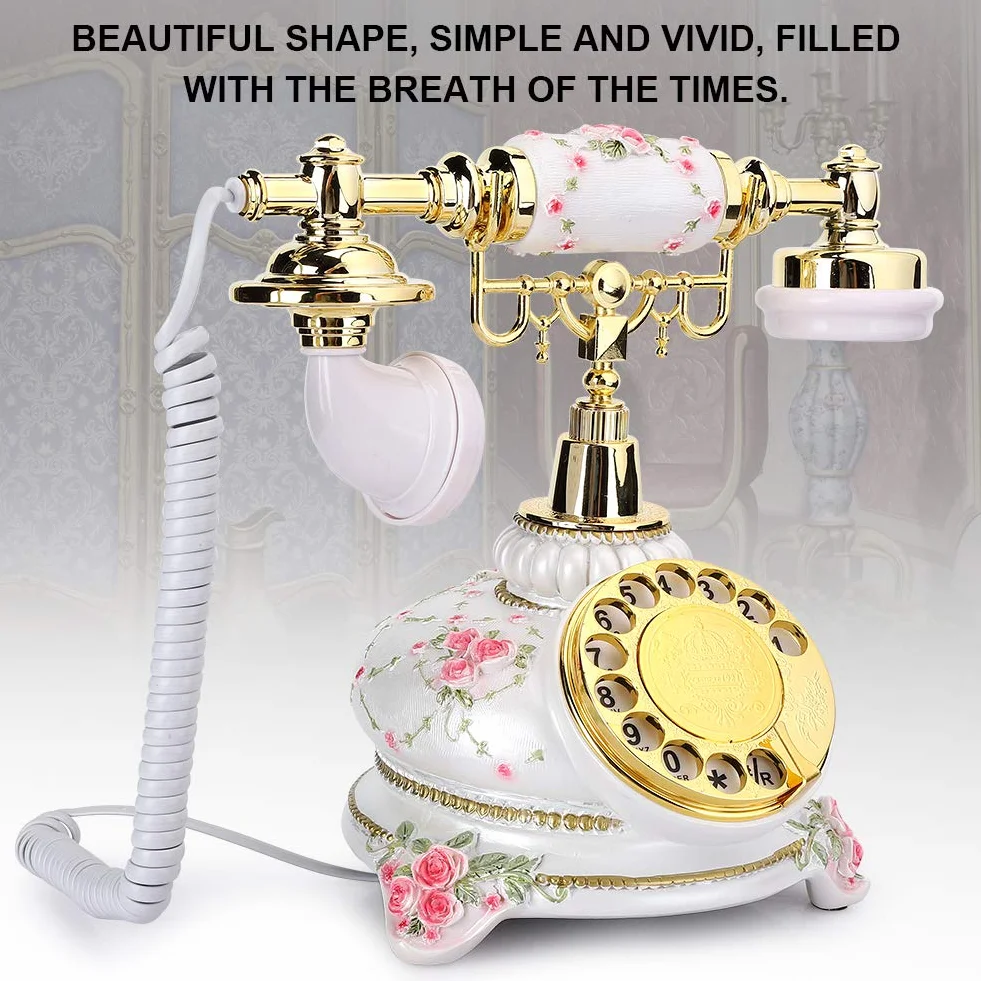 PUSOKEI Telefon obrotowy, w stylu vintage, telefon stacjonarny, antyczny telefon, przewodowy telefon stacjonarny w stylu retro, do domu, możliwość ponownego wybierania i obracania pokrętła