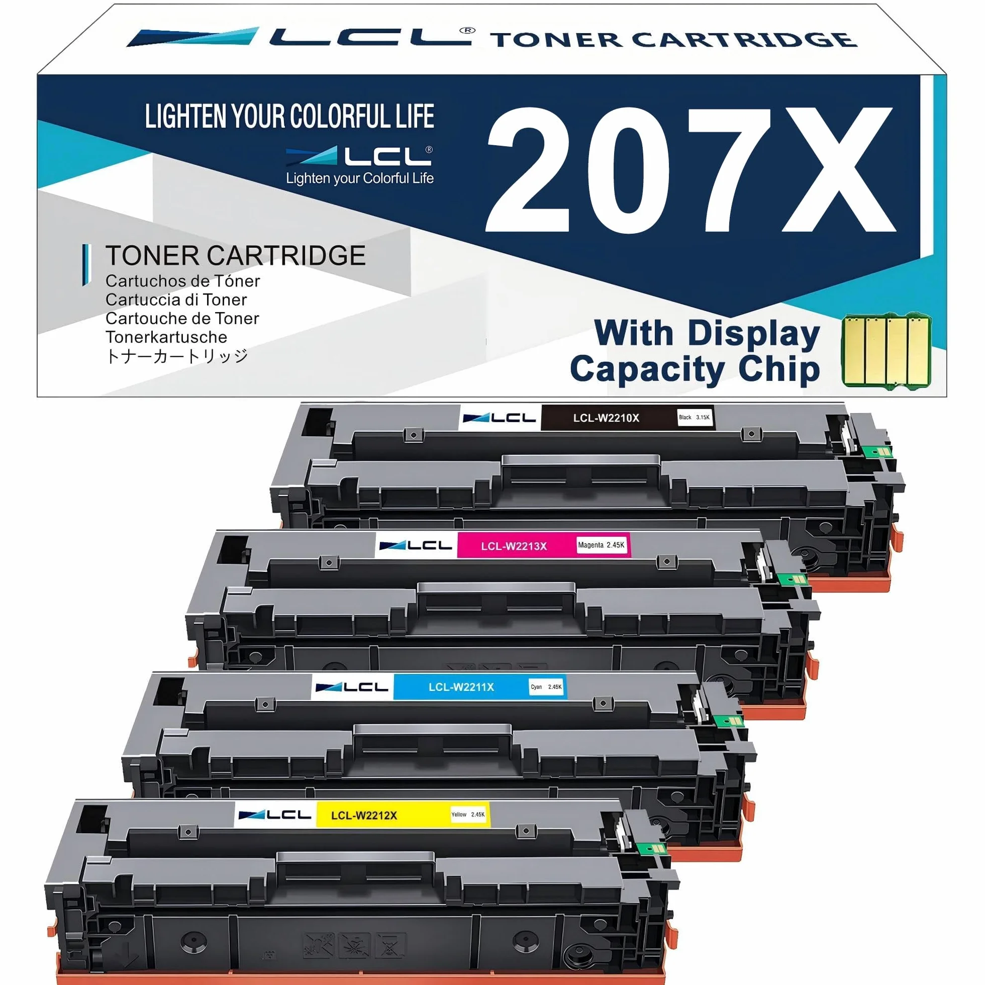 LCL Kompatybilny toner 207A 207X W2210A W2210X W2211X W2212X W2213X (z chipem) (KCMY) zamiennik do HP Color LaserJet Pro M255dw M255nw M282nw M283cdw M283fdw M283fdw Drukarka dn