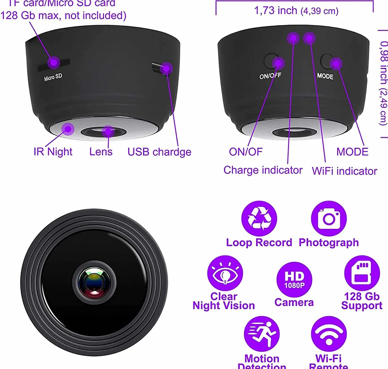 Mini kamery szpiegowskie ukryta bezprzewodowa kamera 1080P HD z wykrywaniem ruchu noktowizyjnego, kamera WiFi, bezpieczeństwo domowe, niania, kamera do monitoringu wewnątrz i na zewnątrz