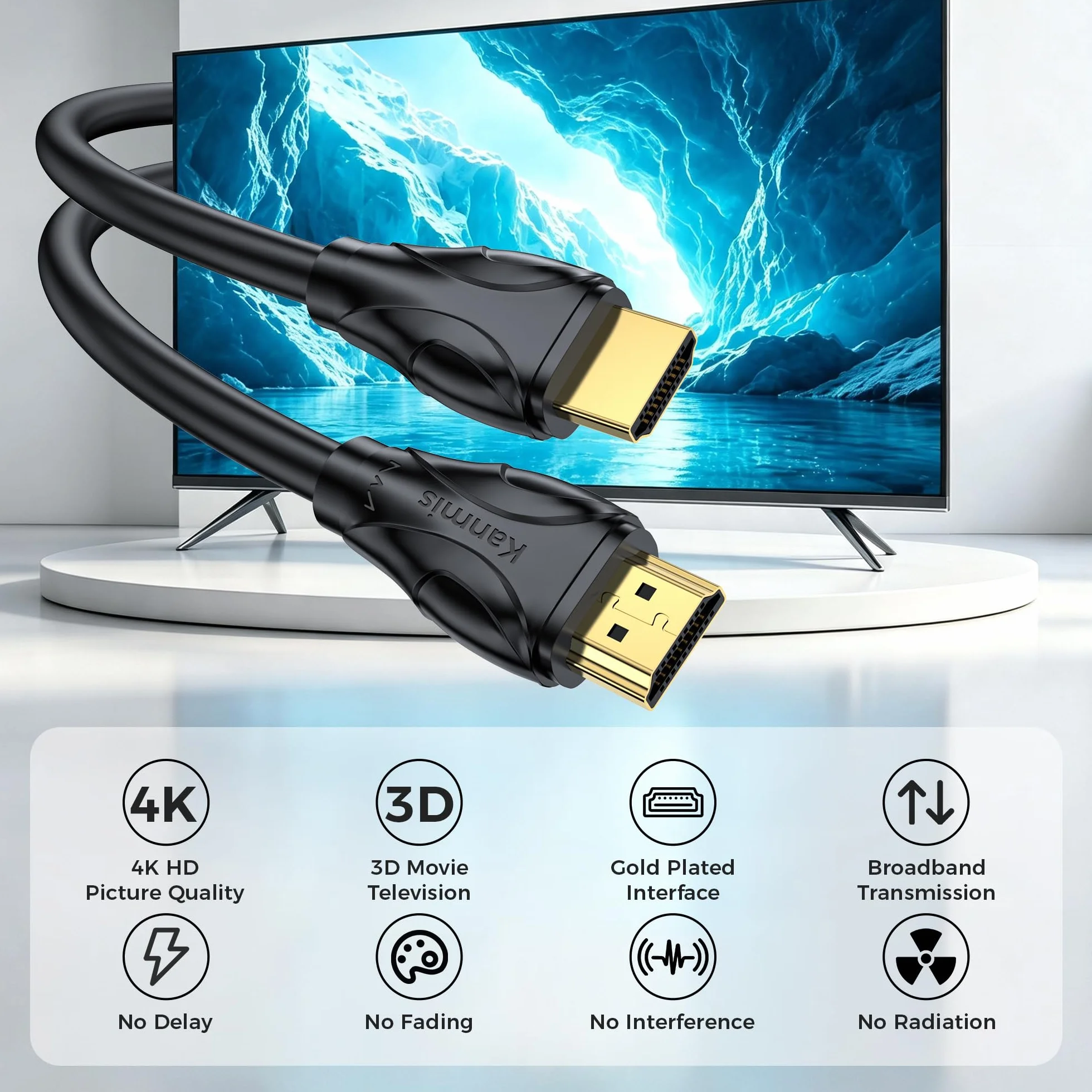 Kabel HDMI 4K 15,2 m, kable HDMI o wysokiej prędkości (HDMI2.0, 18 Gb/s, 1080P) - kabel Ethernet Audio Return Video 4K HDMI, ultra szybkie pozłacane złącza, kompatybilny z Playstation Arc PS3 PS4 PC