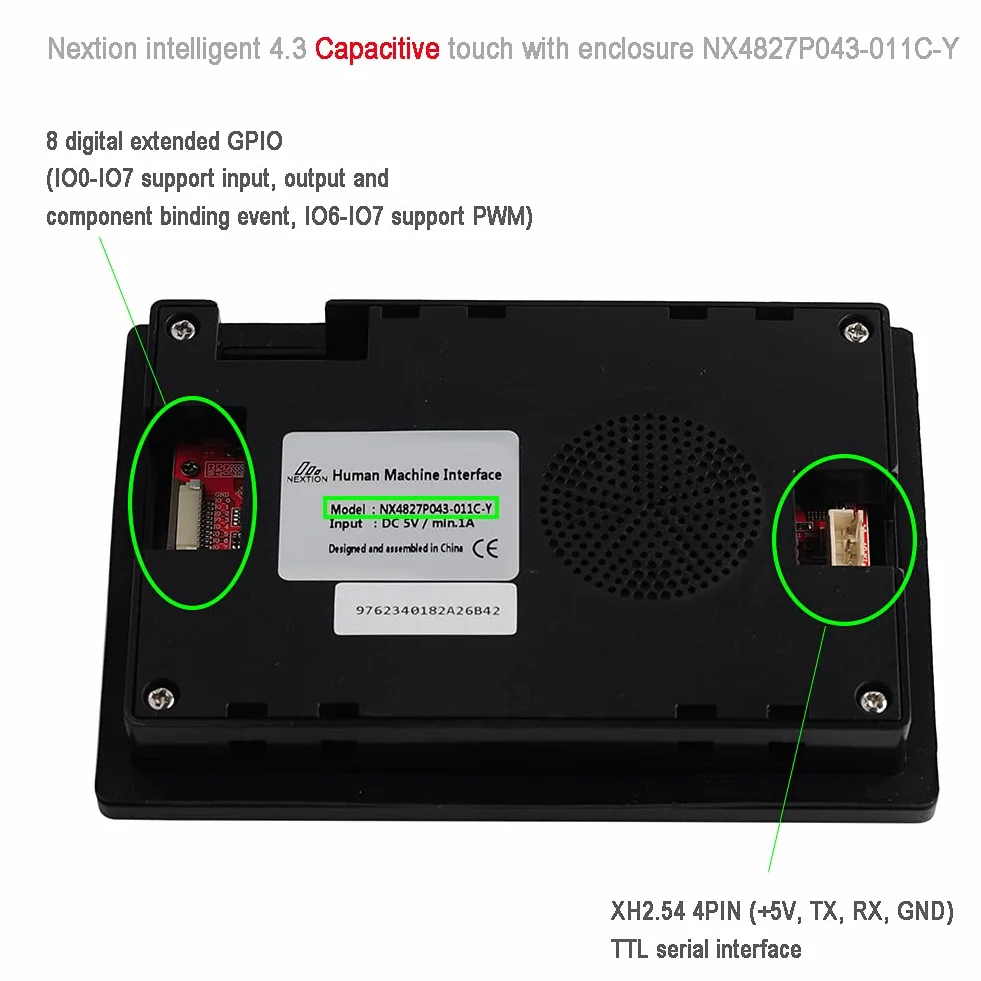 DIYmalls Nextion Inteligentny 4,3-calowy wyświetlacz HMI 5 V pojemnościowy ekran dotykowy 480 x 272 TFT LCD z obudową etui do Arduino Raspberry Pi (NX4827P043-011C-Y)