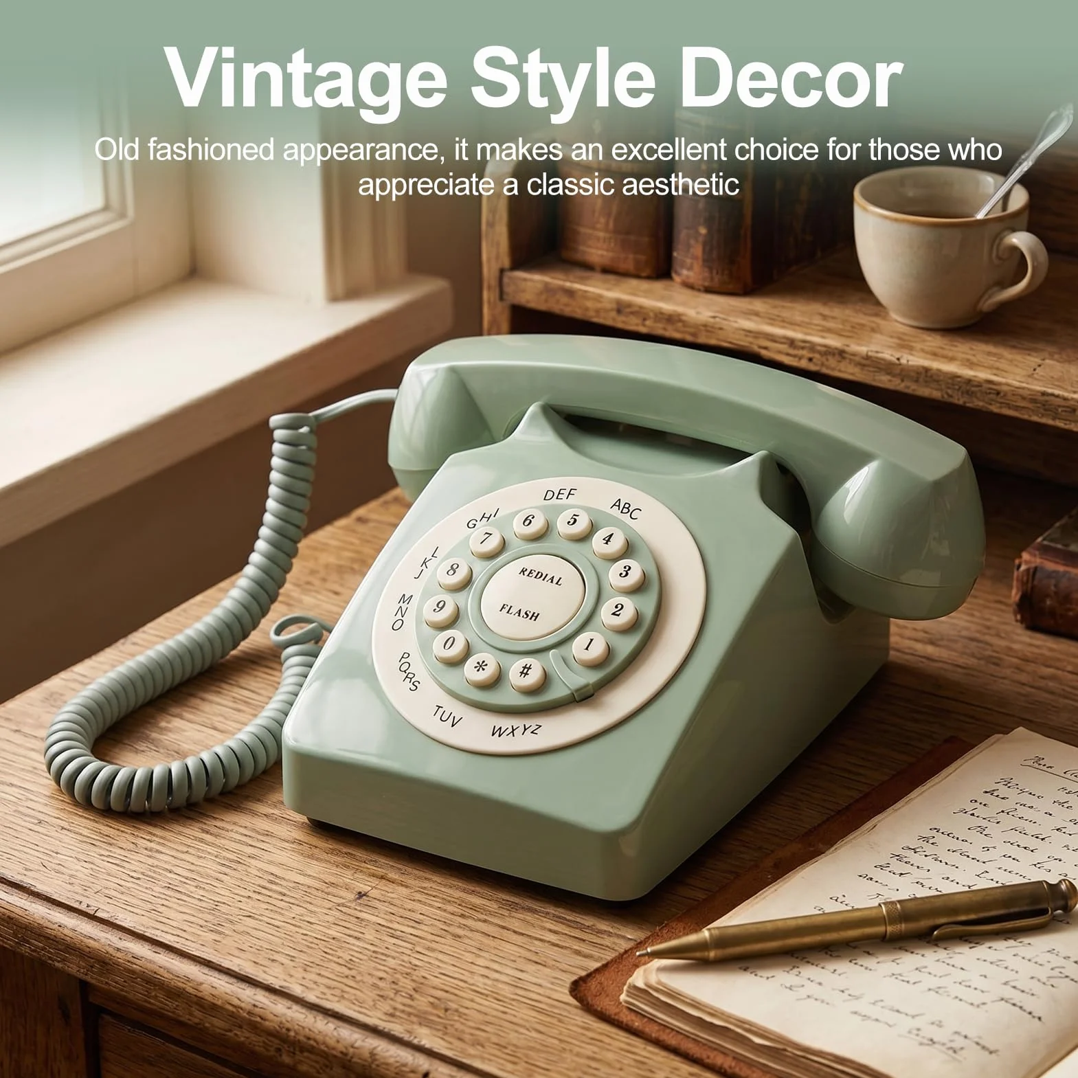 Antyczny Europejski Telefon Vintage, Zielony Telefon Stacjonarny z Dużymi, Wyraźnymi Przyciskami i wysoką jakością połączeń, do Domowego Biura