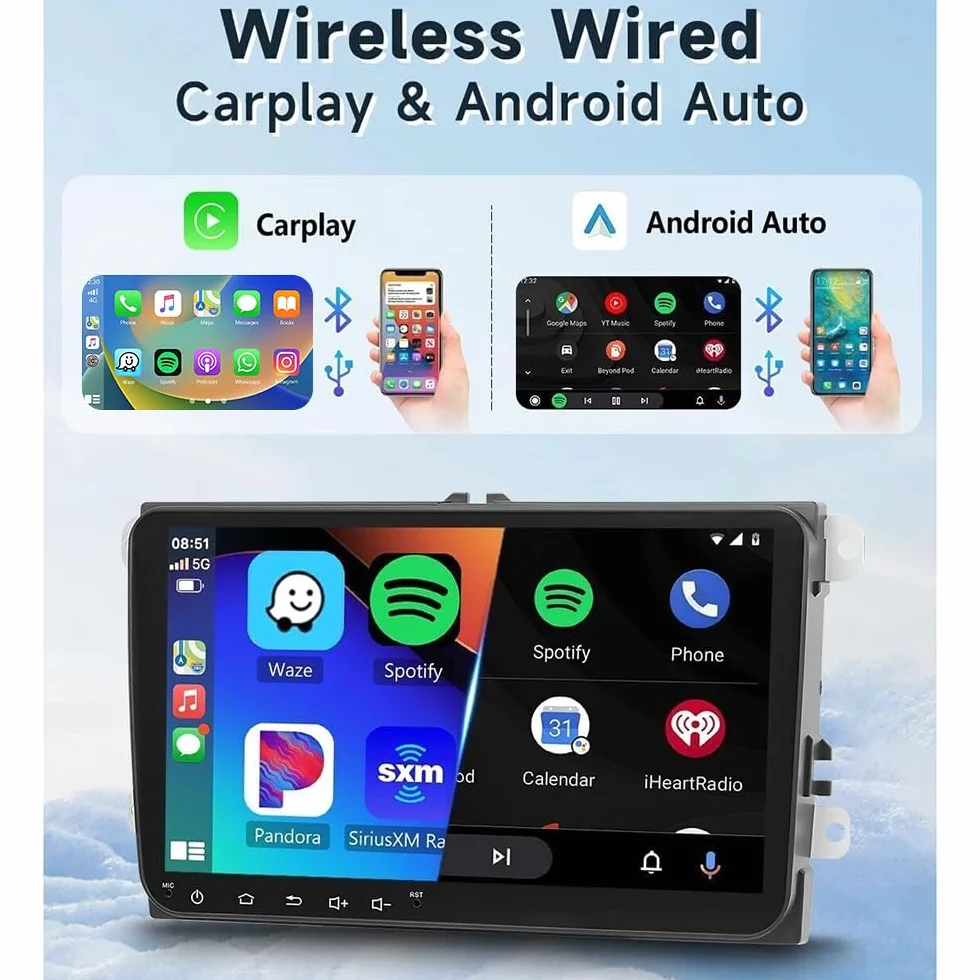 2+64G Podwójny Din Radio samochodowe do Ford Ka 2008-2014 Wireless Carplay Android Auto 9"IPS-Touchscreen Android 14 Autoradio GPS-Navigation Bluetooth FM RDS Kamera cofania WiFi Mirror Link SWC
