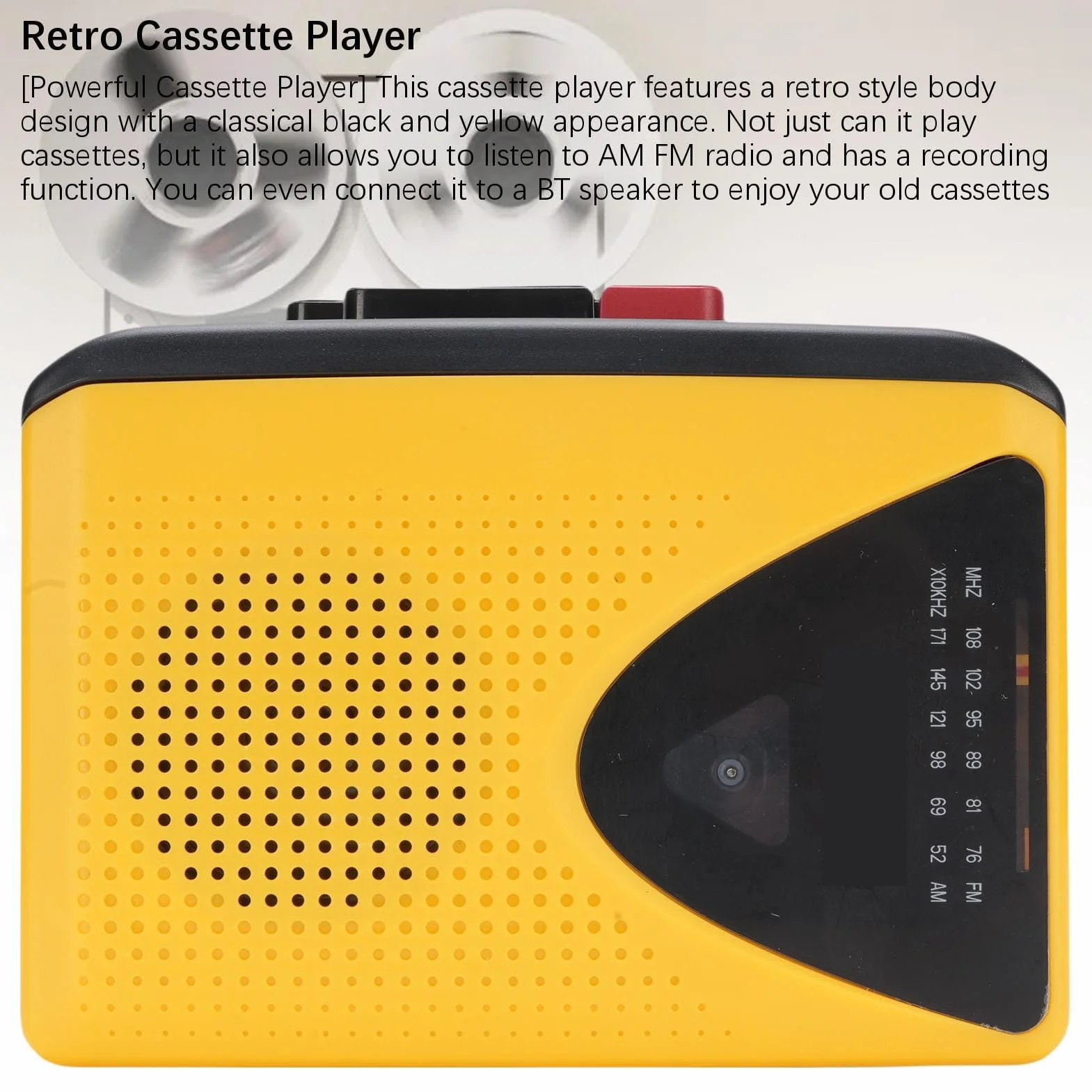 Retro Bluetooth Cassette Player & Recorder Portable z Radiem AM/FM, Wbudowany Głośnik, Gniazdo Mikrofonowe i Słuchawkowe, Zabytkowe Odtwarzacz w Stylu dla Miłośników Muzyki,