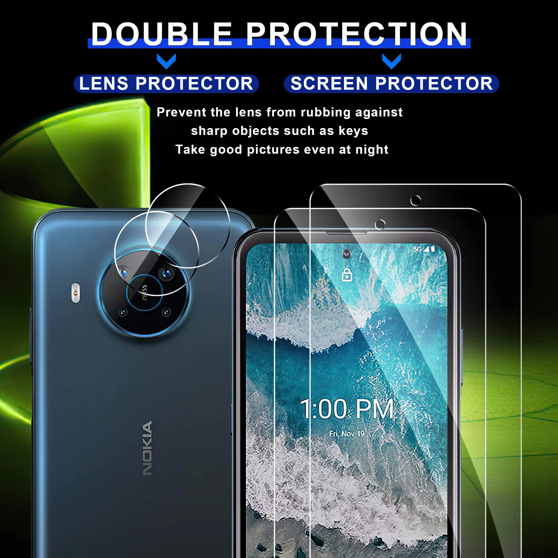 Ochraniacz ekranu ze szkła hartowanego do Nokia X100 i 2-pak ochraniaczy obiektywu aparatu, ochrona przed odciskami palców, odporna na zarysowania, przejrzystość HD, 2 szt