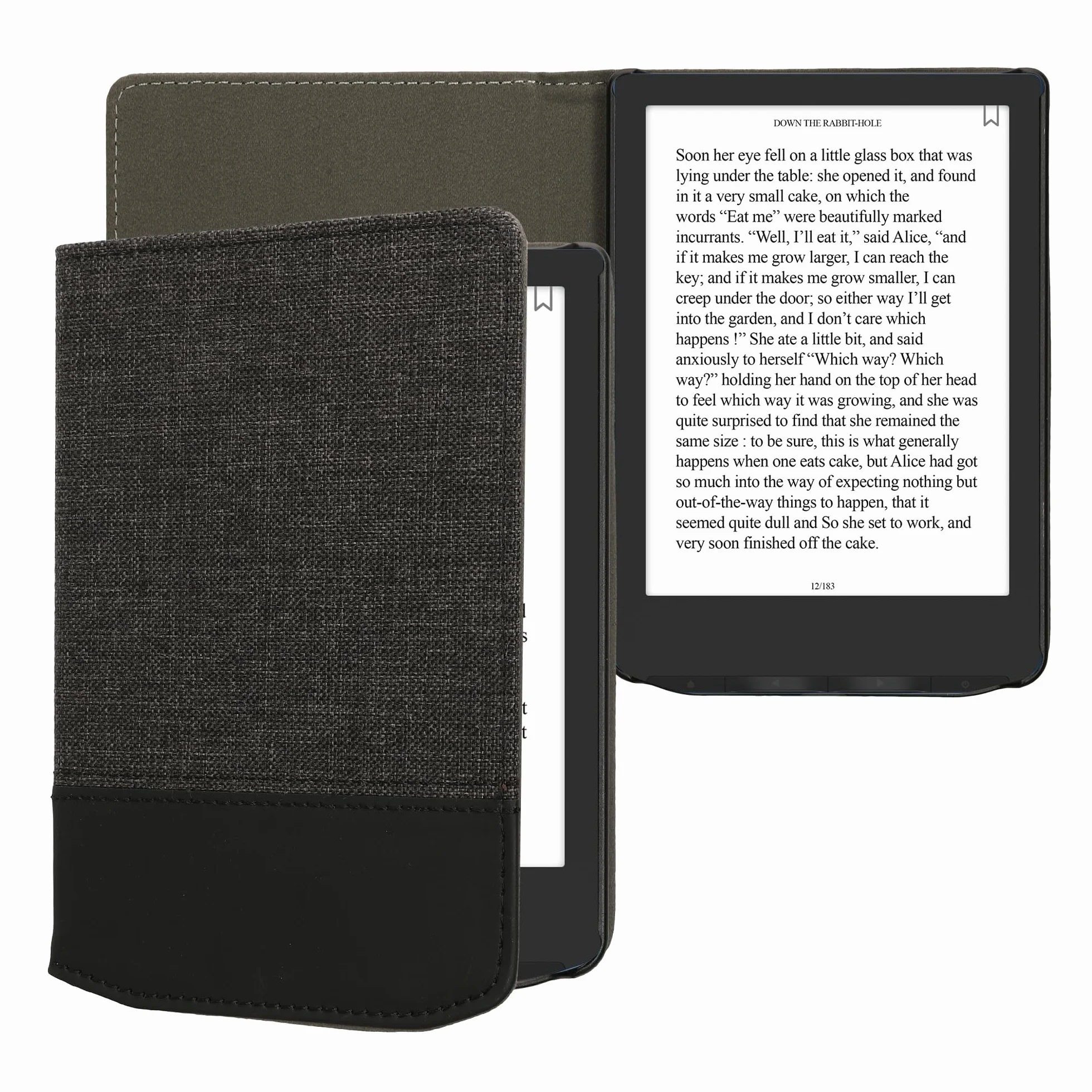 kwmobile etui kompatybilne z Pocketbook Verse / Fresh Pro / Verse Color / Vivlio Light / Light HD - płócienne etui ochronne w kolorze antracytowym/czarnym - do e-czytnika -
