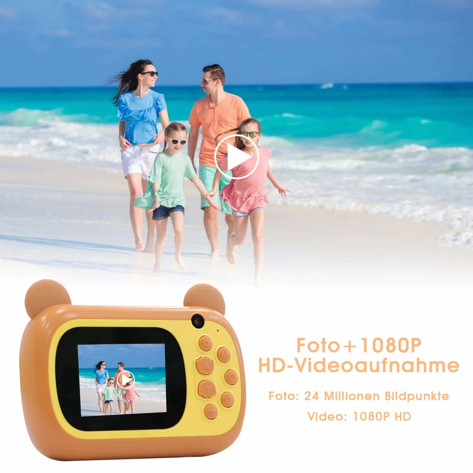 Aparat natychmiastowy dla dzieci, ekran LCD 6,1 cm, cyfrowy aparat dla dzieci, z 6-krotnym zoomem, podwójny obiektyw 24 MP, rejestrator wideo 1080p, prezent dla chłopców i dziewczynek (brązowy)