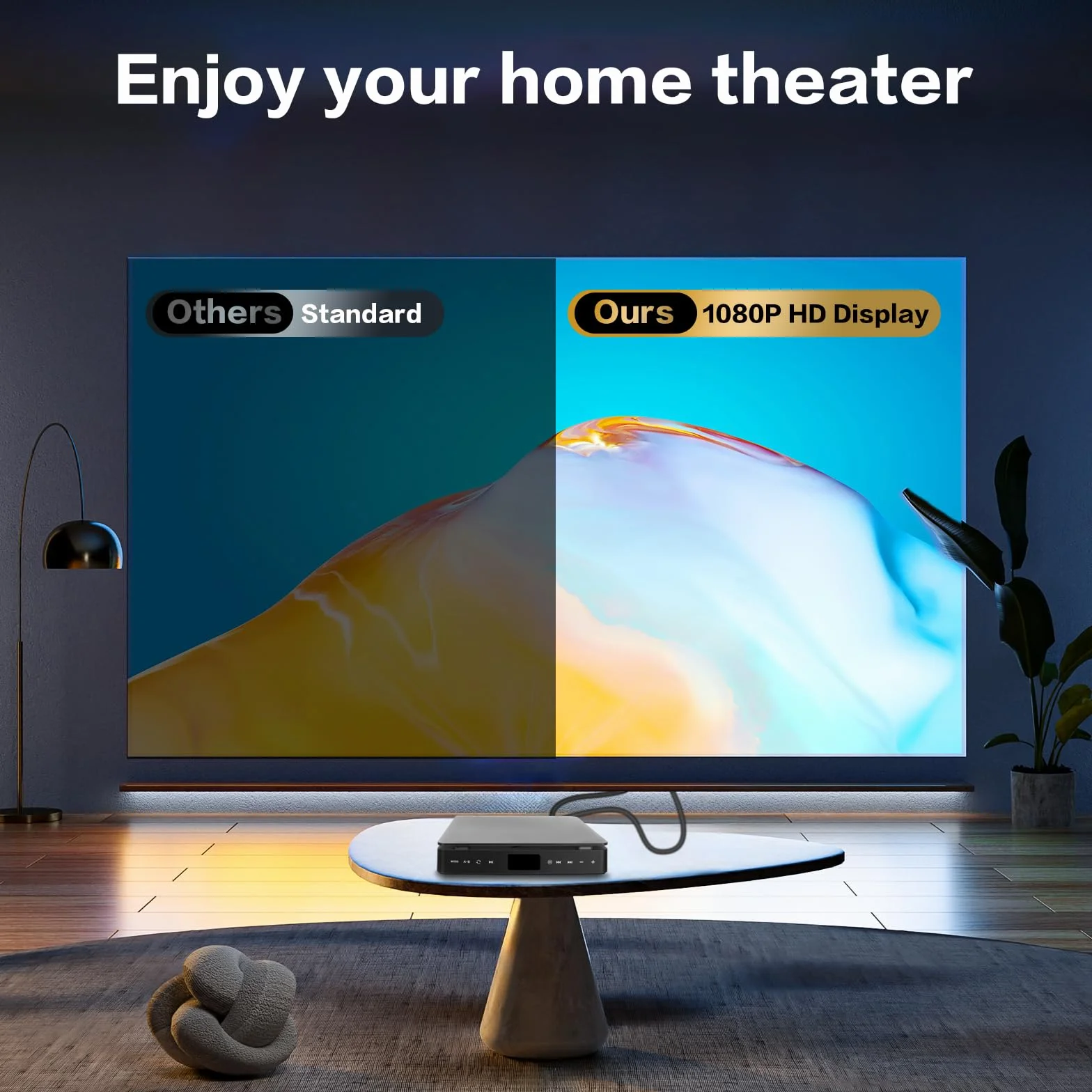 Odtwarzacz DVD do telewizora, HD 1080P Przenośny odtwarzacz CD VCD Hifi Stereo Odtwarzacz wideo do projektora z kablem HDMI, pilotem zdalnego sterowania i wejściem USB