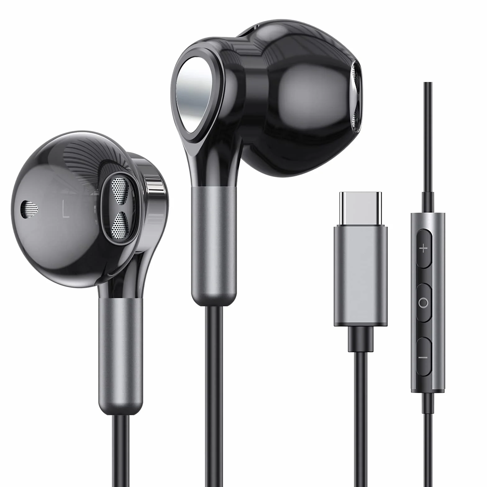 Słuchawki USB C do Samsung Galaxy S22 Ultra S21 FE S20 A53 USB C słuchawki z mikrofonem słuchawki douszne z kablem, słuchawki USB typu C (Czarny)