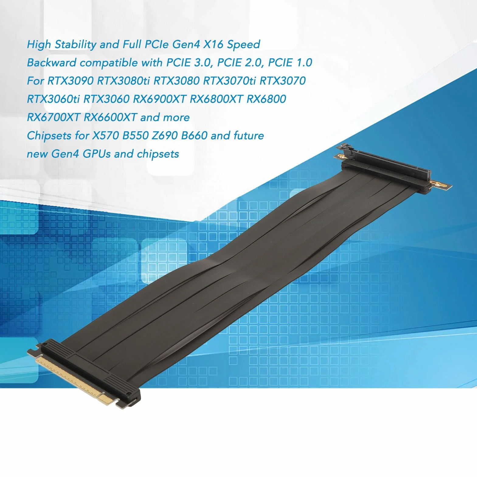 Kabel Pionowy PCIE 4.0 X16, 15,8-calowy, Elastyczny Przedłużacz GPU z funkcją przeciwzakłóceniową, sygnał Bezstratny, Złącze 90 Stopni, dla RTX4090 RX6950XT