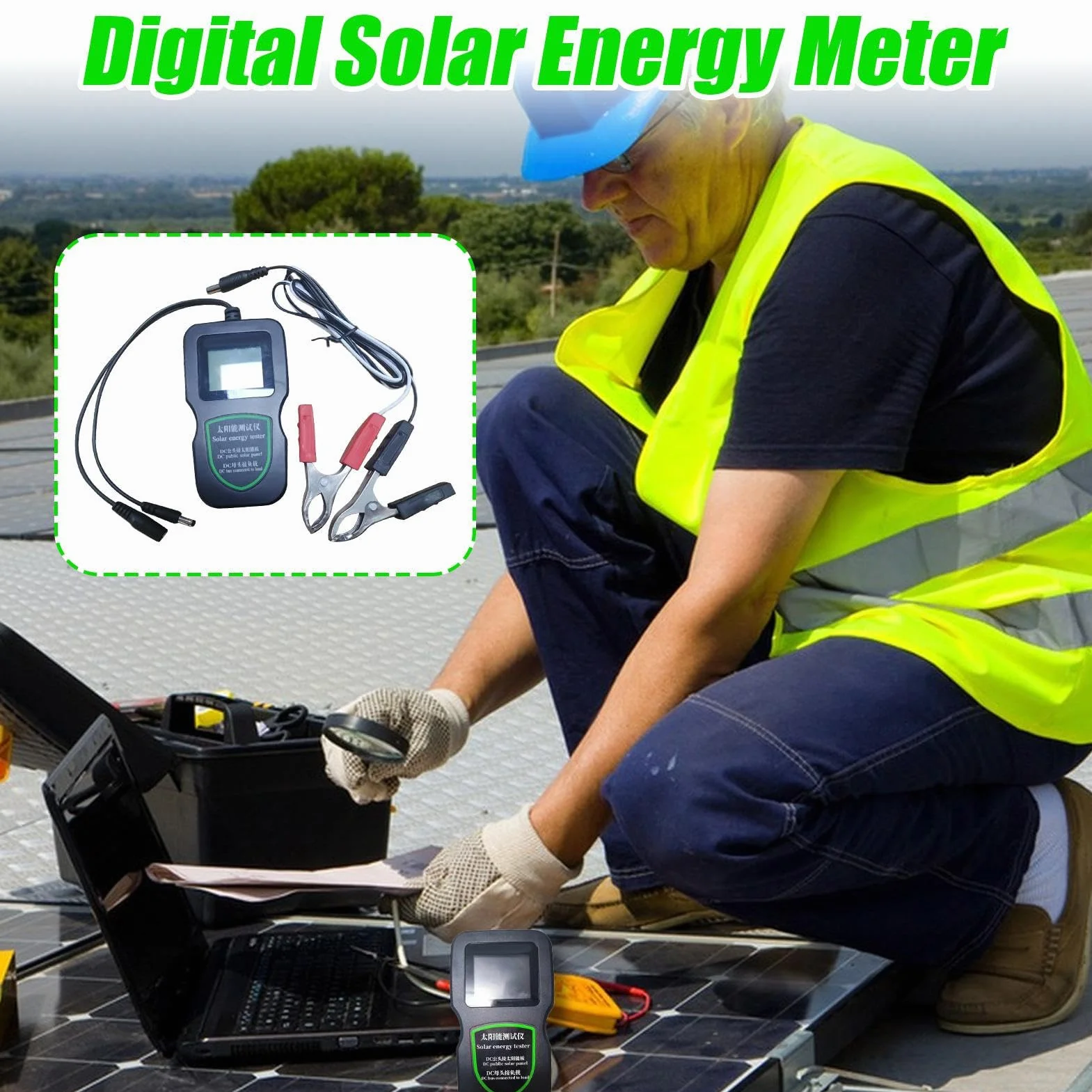 Tester modułu solarnego – ręczne urządzenie do pomiaru energii słonecznej, przenośny tester modułu solarnego do użytku na zewnątrz, ogrodu, rolnictwa, samochodu, lotnictwa, badań