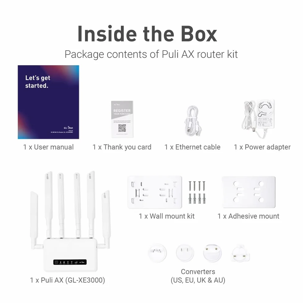 GL.iNet GL-XE3000 (Puli AX) 5G Router with SIM Card Slot, Dual SIM Cellular Router, Wi-Fi 6, 6400mAh Battery, Multi-WAN, VPN, OpenWrt, Secure 5G Router for Office, Retail, Events, Remote Work