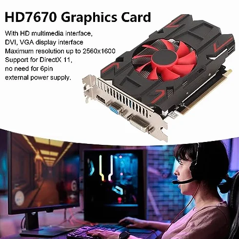 Karta Graficzna do Gier, HD7670 4 GB DDR5 128 Bitów 650 MHz 1800 MH HDMI DVI VGA PCI Express 2.0 16X Gniazdo, Komputerowa Karta Graficzna z Pojedynczym Wentylatorem (HD7670 4GB