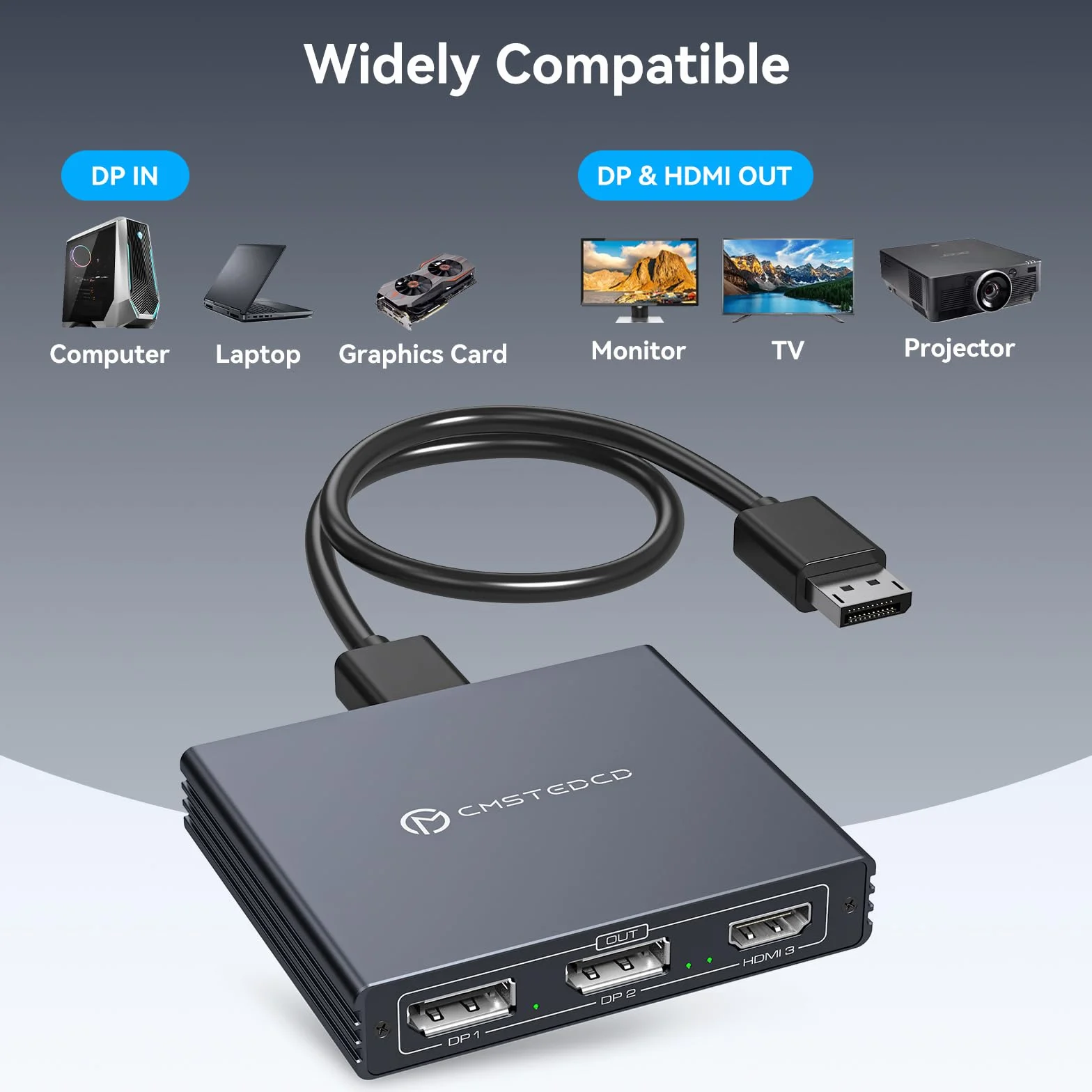 VEDINDUST DisplayPort Splitter 1 in 3 Out DP to HDMI & DP adapter 4K 120 Hz 4K 60 Hz obsługuje tryby MST i SST MST Extended Display tylko dla Windows