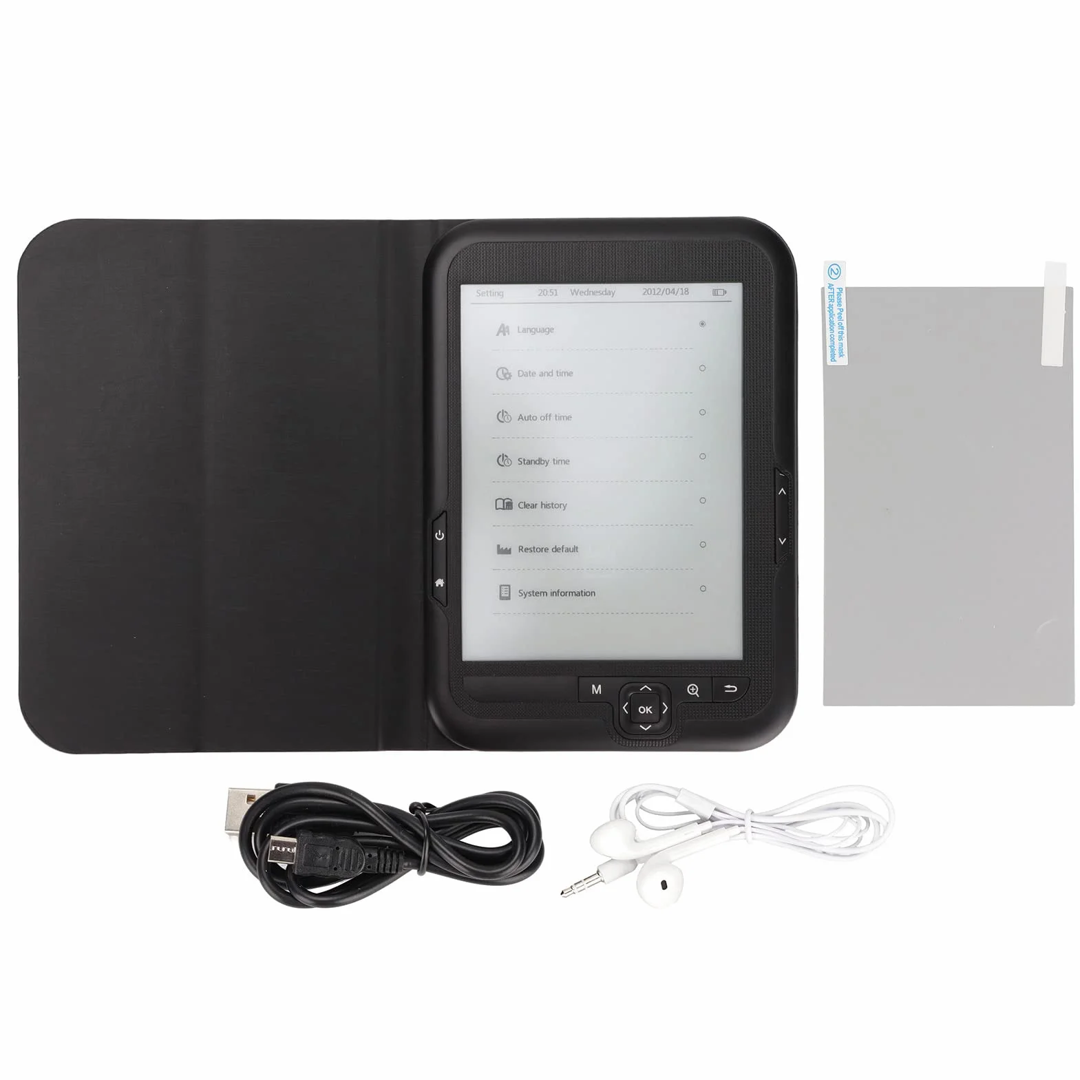 E-Reader Czarne Wielofunkcyjne Klawisze Nawigacyjne 6-Calowy Ekran Atramentowy 800x600 do Ochrony Oczu E-Czytnik do Domowego Biura (8 GB)