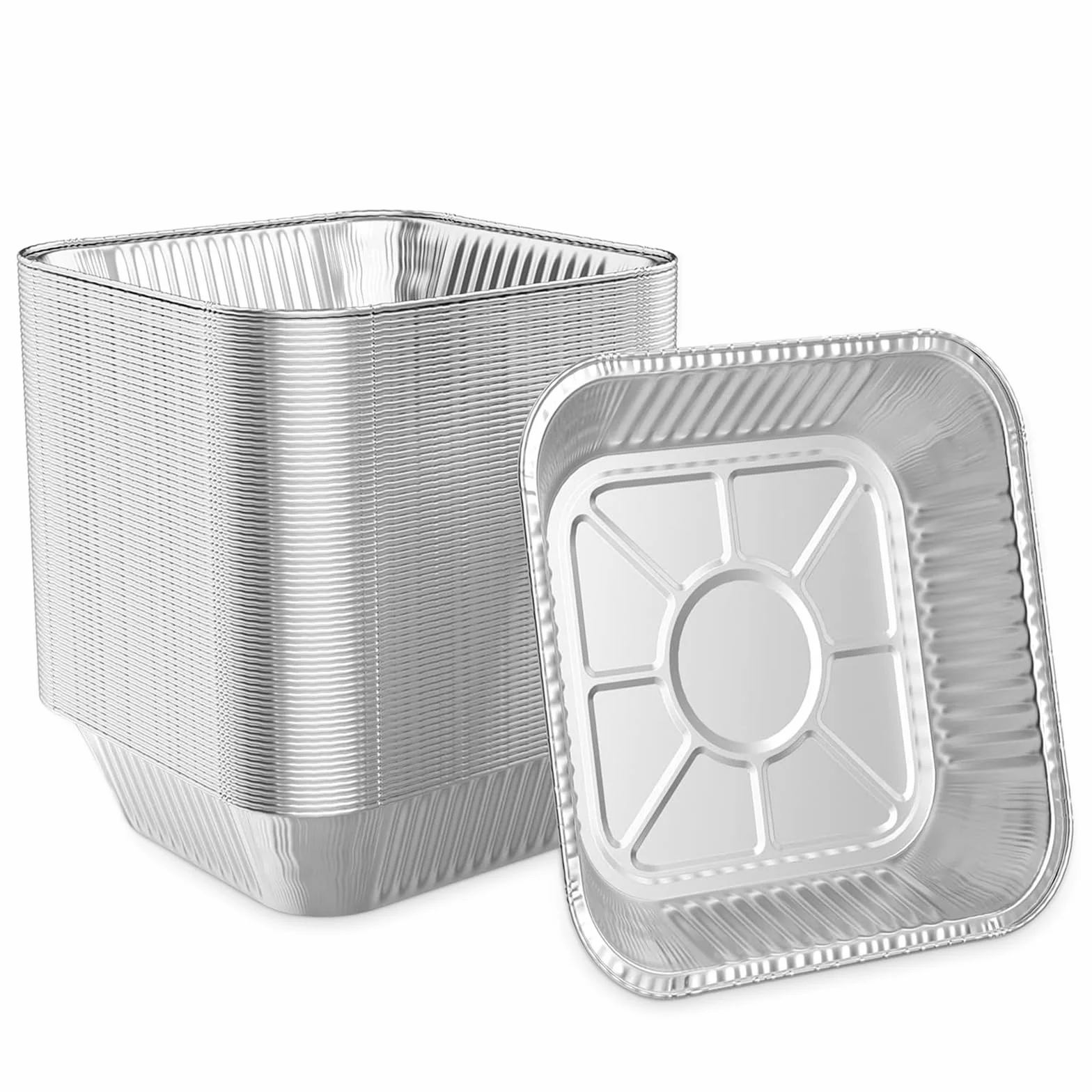 JMIATRY 60 sztuk jednorazowych naczyń do pieczenia, 21 x 21 x 4,5 cm, aluminiowe tacki ociekowe, do gotowania, pieczenia, grillowania