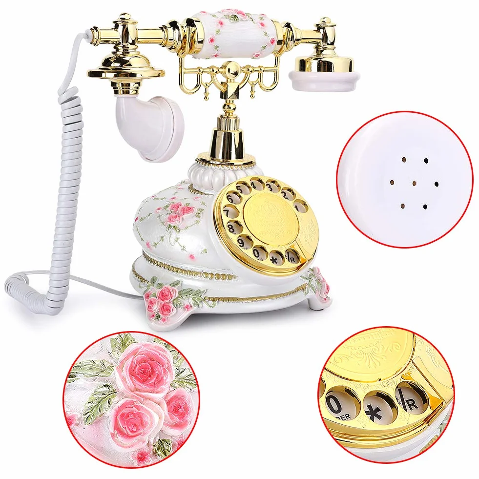 PUSOKEI Telefon obrotowy, w stylu vintage, telefon stacjonarny, antyczny telefon, przewodowy telefon stacjonarny w stylu retro, do domu, możliwość ponownego wybierania i obracania pokrętła