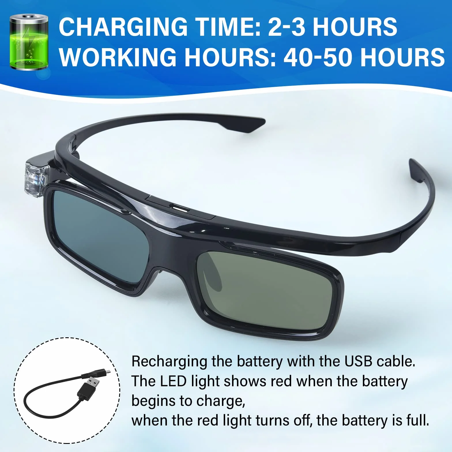 Toumei Okulary 3D, Akumulator Active Shutter Okulary 3D DLP Link kompatybilne z Acer BenQ Optoma Viewsonic Philips LG Infocus NEC Jmgo Vivitek Cocar Toumei - 2 sztuki
