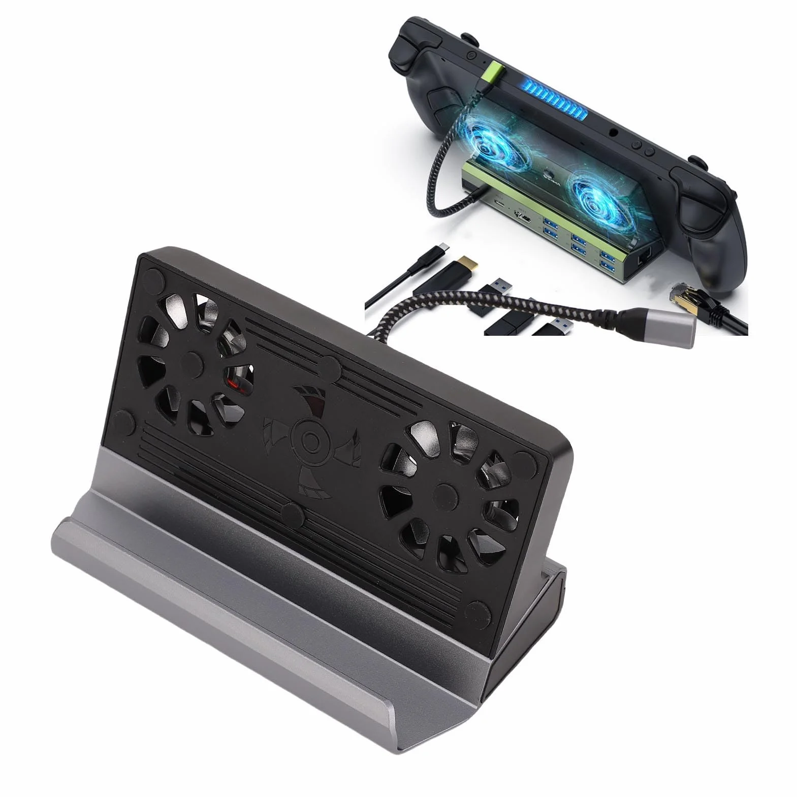 Stacja Dokująca Steam Deck, Stacja Dokująca USB C 9 W 1 z Dwoma Wentylatorami Chłodzącymi 4K 60 Hz Gigabit Ethernet 100 W PD ROG Ally, Koncentrator USB C do Steam Deck i ROG Ally