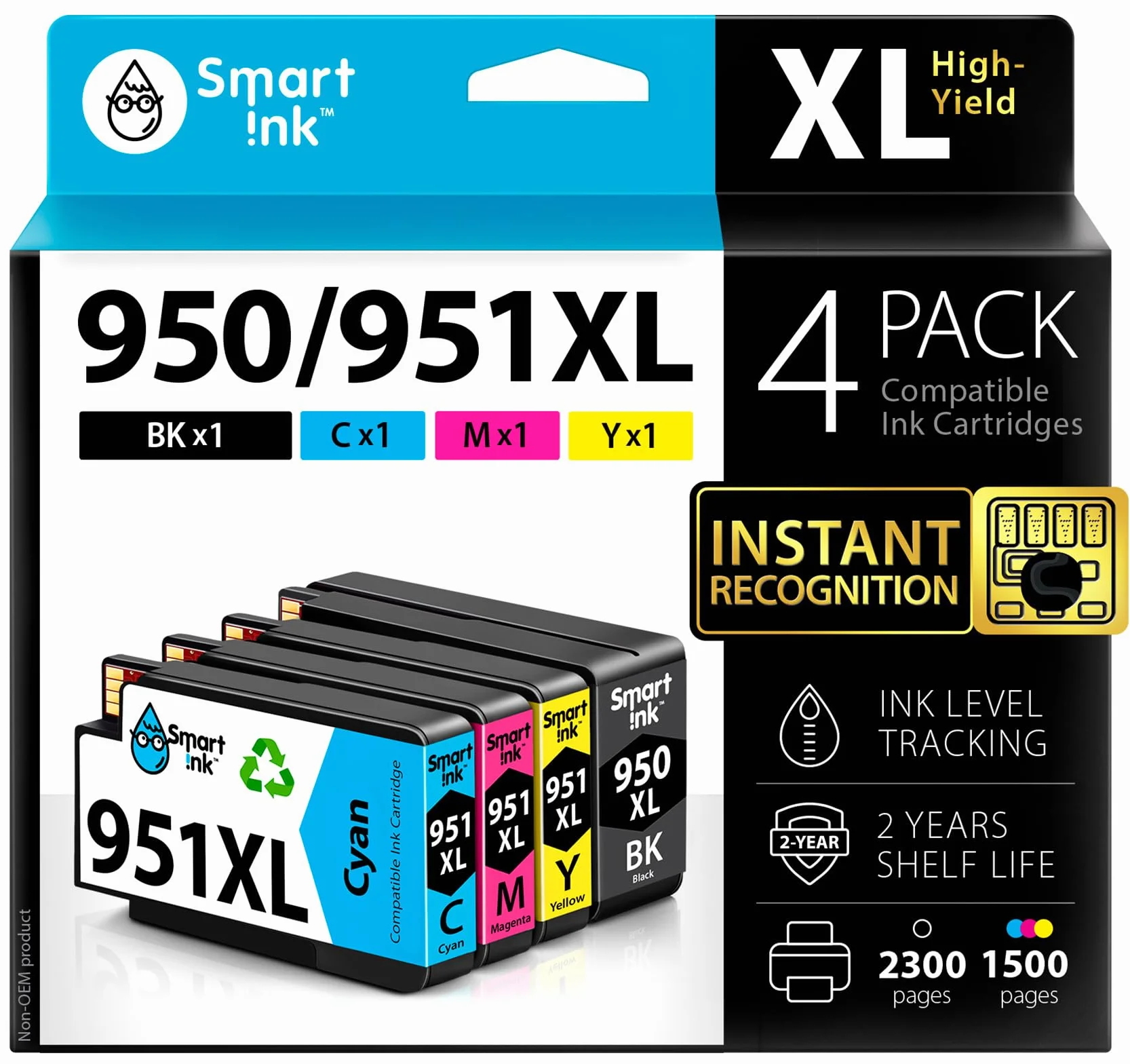 Smart Ink Kompatybilne wkłady atramentowe jako zamiennik do HP 950XL 951XL 950 951 XL (4 Multipack) do użytku z Officejet Officejet 8100 8600 8610 8620 8630 8640 8660 8615 8625 251DW 276DW (BK/C/M/Y)