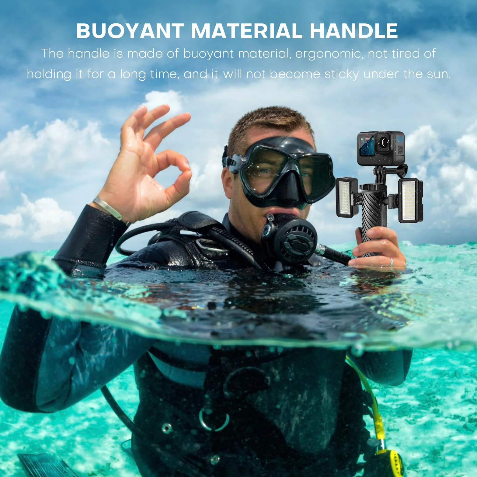 REYGEAK Pływający uchwyt do GoPro Hero 12/11/10/9, podwodny uchwyt ze smyczą, uchwyt pływający, wodoodporny kij do selfie kompatybilny z DJI Osmo Action 4 Isnta360 Ace pro