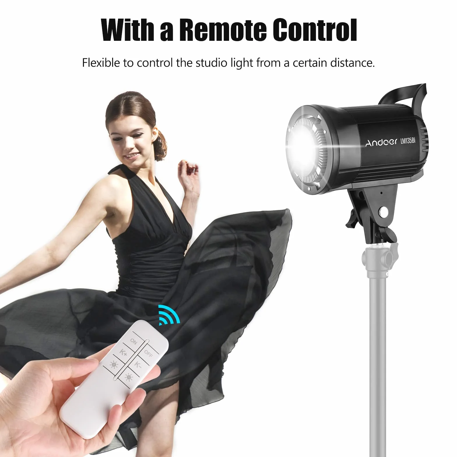 Andoer LM60Bi studyjna lampa błyskowa Studio Flash Strobe Blitz Light 135 W, lampa studyjna 3000 K-5600 K, przyciemniane światło ciągłe z uchwytem Bowens i pilotem zdalnego sterowania