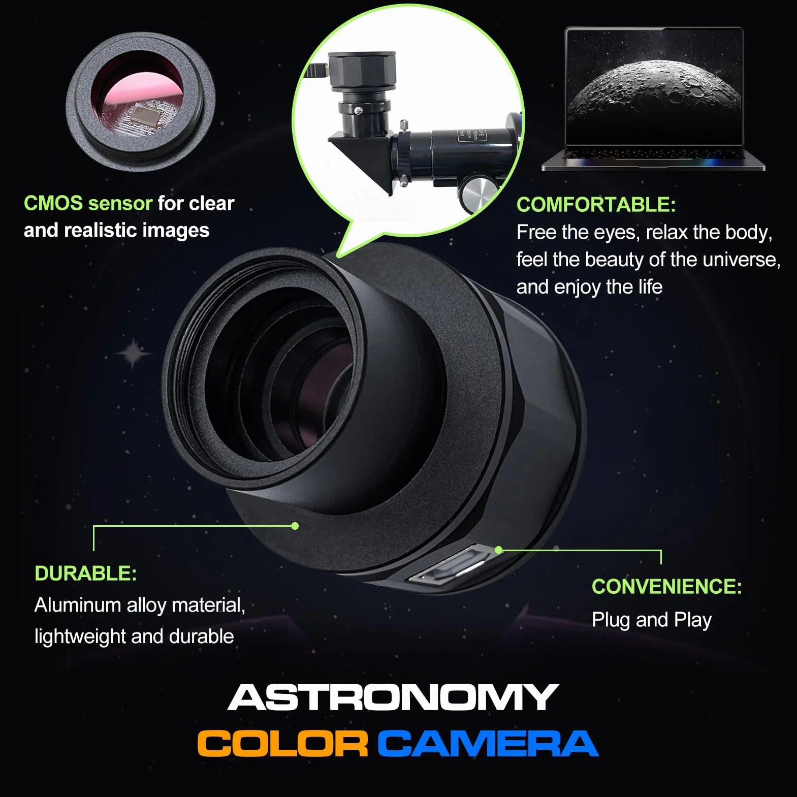 Nova200 kamera teleskopowa CMOS elektroniczny okular cyfrowy do teleskopu 3,2 cm księżycowa planetarna kamera astronomiczna dla entuzjastów astronomii astrofotografii