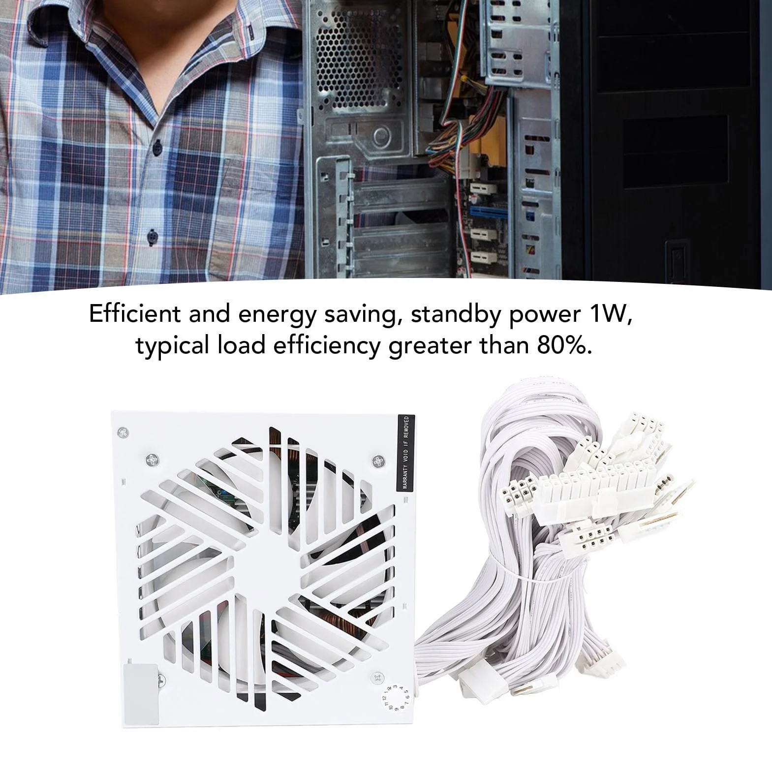 Zasilacz komputerowy Glomora 700 W, zasilacz ATX z cichym wentylatorem 120 mm, aktywny biały zasilacz stacjonarny do komputera do gier