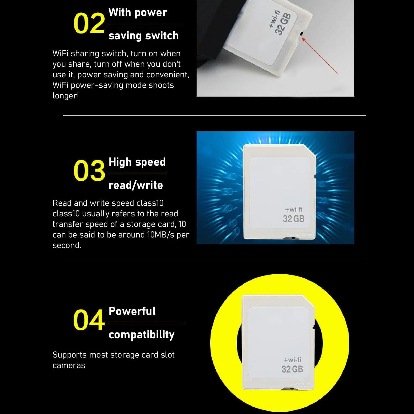 Karta Wi-Fi SD do Aparatu, Karta Pamięci SDHC WiFi 32 GB/64 GB Klasy 10 do Aparatu, Bezprzewodowe Udostępnianie, Duża pojemność, do 5 urządzeń (32GB)