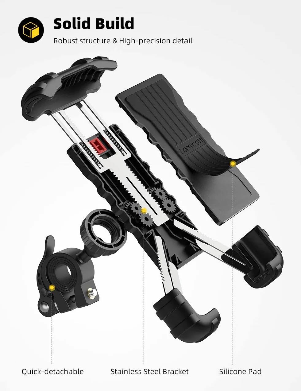 Lamicall Uchwyt na telefon rowerowy, stojak na telefon motocyklowy - Uniwersalny uchwyt obrotowy 360 na iPhone 12, 11 Pro Xs Max XR X 8 7 6S Plus, HUAWEI, Samsung S10 S9 S8, inne telefony